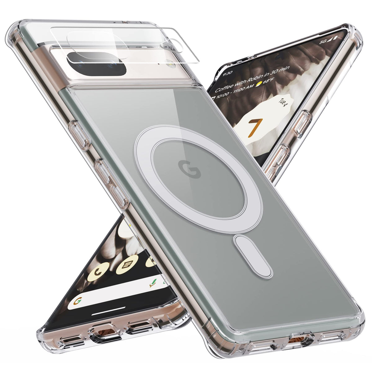 Makavo For Google Pixel 7 Case, Magnetic Cover Compatible With Magsafe, Slim Thin Crystal Clear Shockproof Phone Shell With Hard