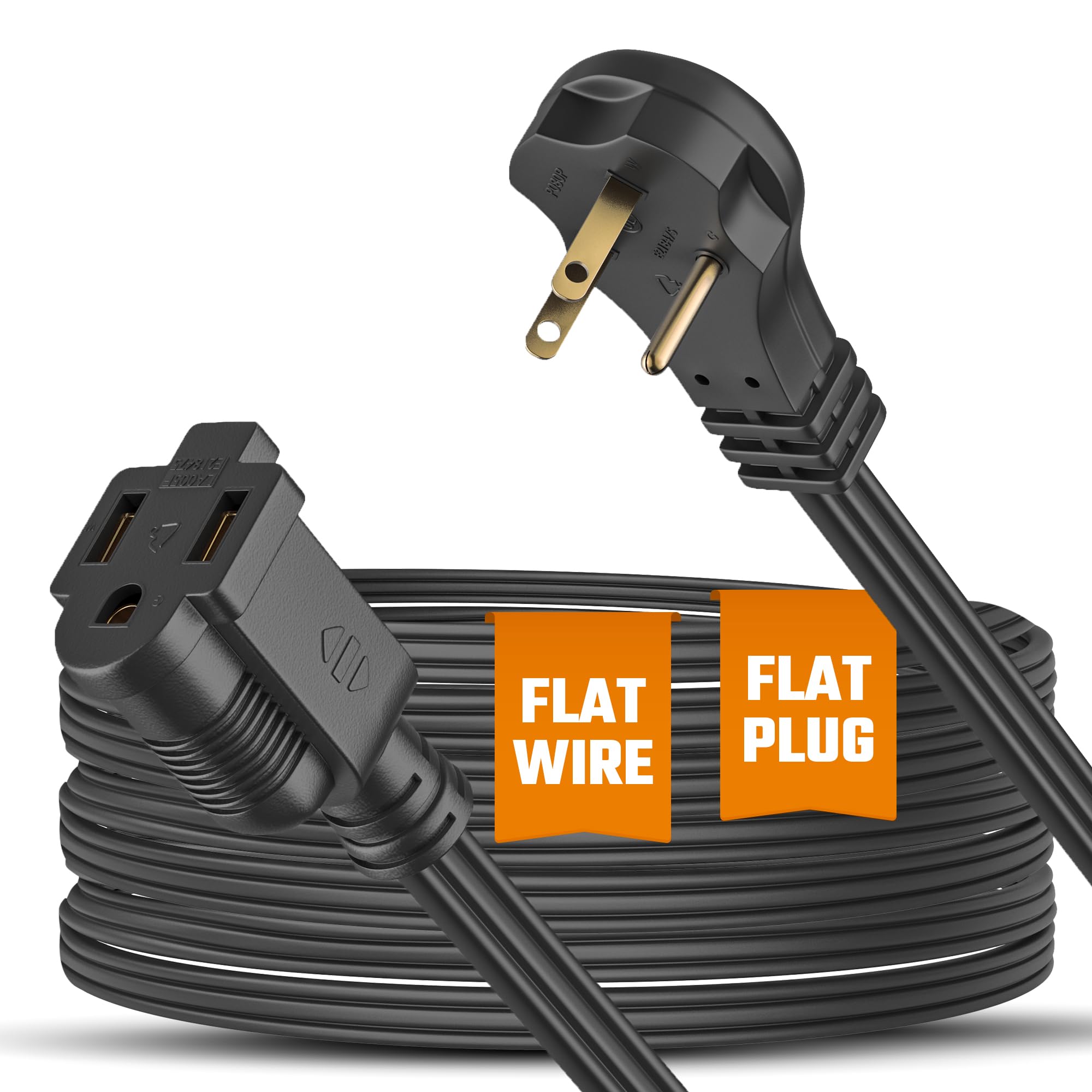 Flat Extension Cord 8Ft For Indoor Use By Bindmaster  Ul Listed 3 Prong Power Cord  Space Saving Flat Angled Extension Cord  Gro