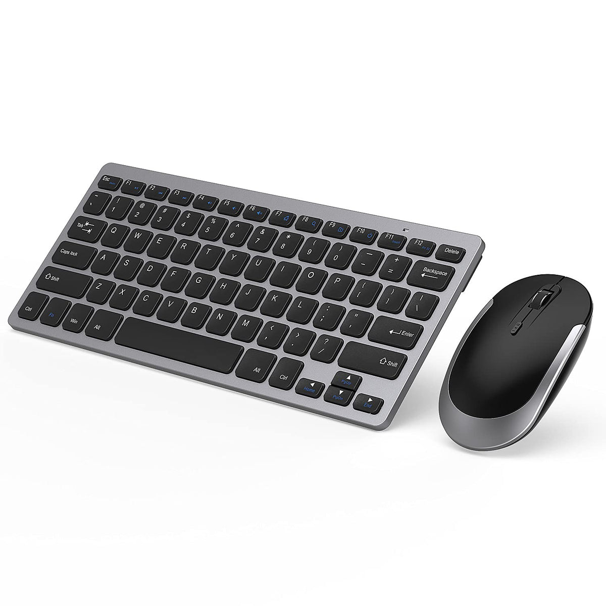 Compact Wireless Keyboard Mouse, 2.4Ghz Ultra Thin Small Wireless Keyboard Mouse Combo For Desktop, Laptop (Black And Gray)