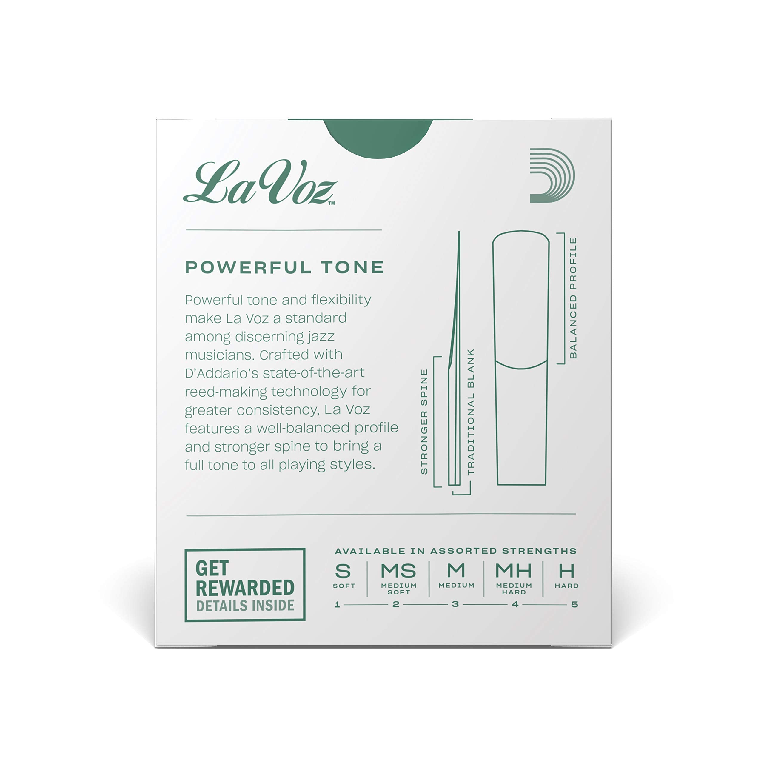 Daddario Woodwinds Rico La Voz Alto Sax Reeds - Alto Saxophone Reeds - Rjc10Ms - Unfiled Cut - Medium-Soft - 10-Pack