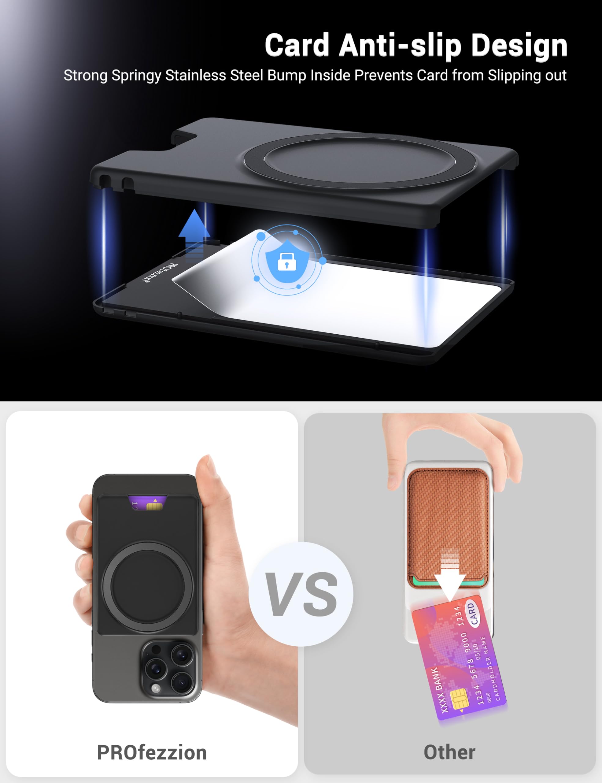 Profezzion Double Sided Magnetic Phone Wallet, Anti-Slip Durable Plastic Card Holder 2-Cards Designed For Magsafe Compatible Wit