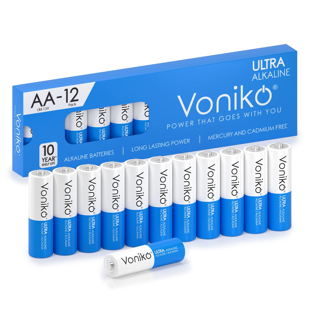 Voniko   Premium Grade Aa Batteries   (12 Pack)   Alkaline Double A Battery   Ultra Long Lasting, Leakproof 1.5V Batteries   10 