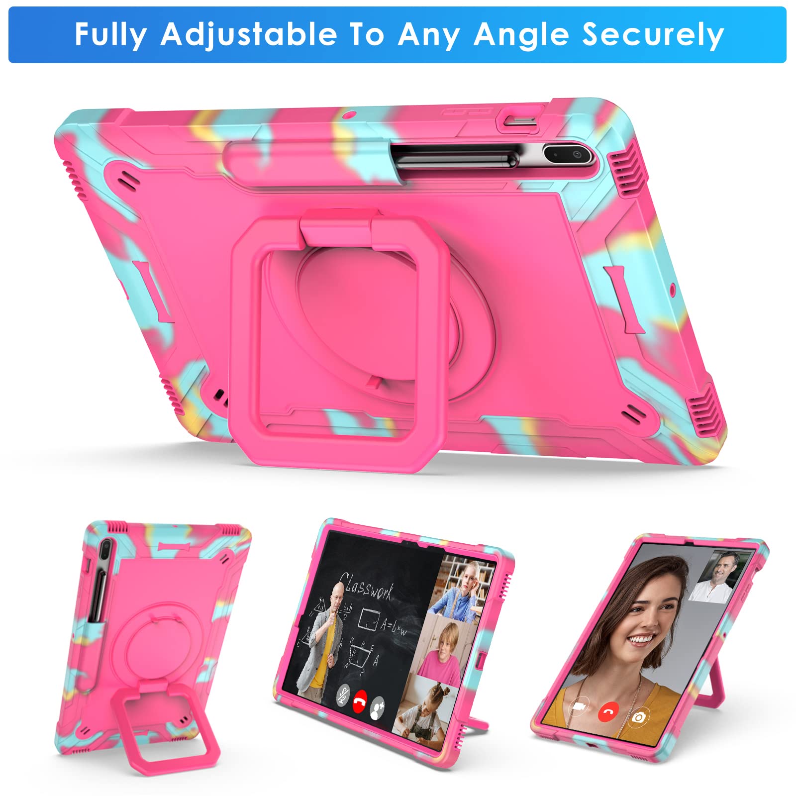 Detuosi 360 Rotating Hybrid Case For Samsung Galaxy Tab S7 Fe 5G/ S8+Plus/ S7 Plus 12.4'' With S Pen Holder & Shoulder Strap, 36