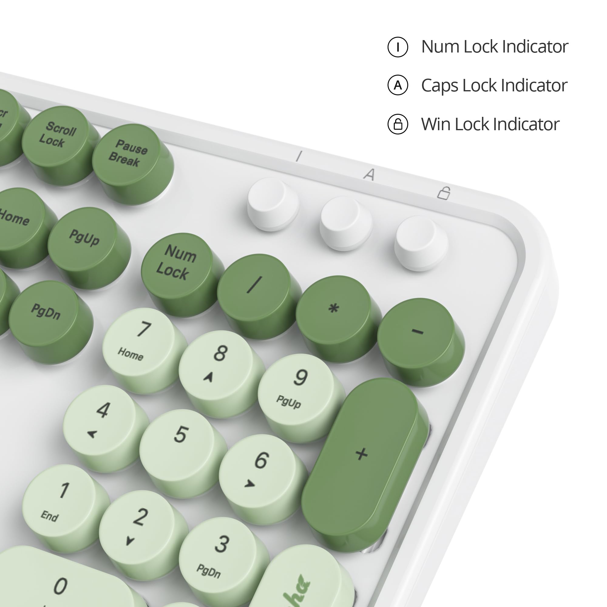 Owpkeenthy Typewriter Green Matcha Cute Keyboard With Floating Round Keys, Full Size Wired Retro Keyboard Click Feeling With Fol