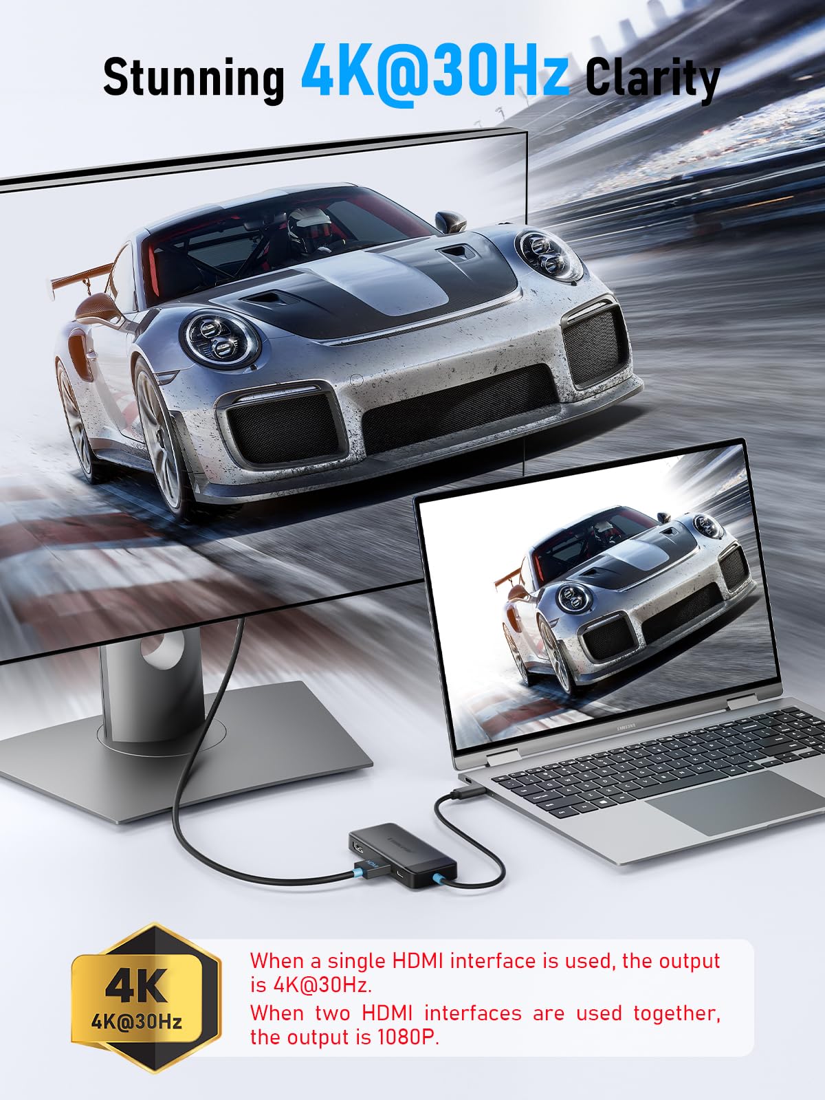 Lemorele Docking Station Dual Monitor   6 In 1 Usb C Hub W/ 4K Hdmi*2, 5Gbps Usb 3.0, 2 Usb2.0, Usb C Pd 100W Fast Charging   Pl