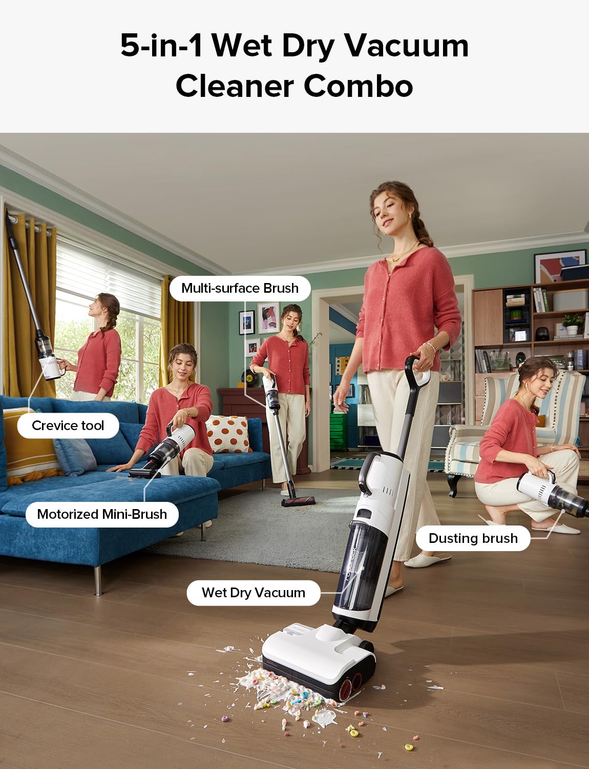Roborock Dyad Pro Combo Wet Dry Vacuum Cleaner, 5 In 1 Cordless Vacuum For Multi Surface, 17000Pa Suction, Vanquish Wet And Dry