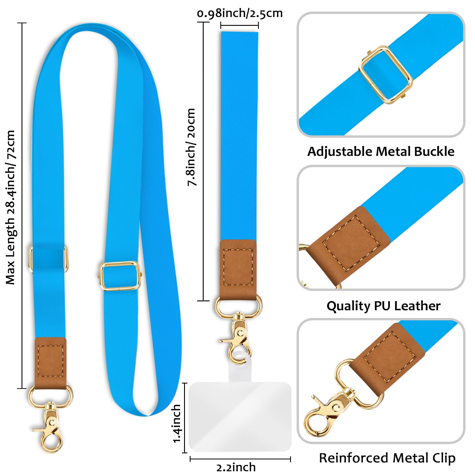 Piefly Phone Lanyard Crossbody Phone Strap, Blue Cell Phone Lanyards For Around The Neck Wristlet Shoulder, Wrist Strap For Keys