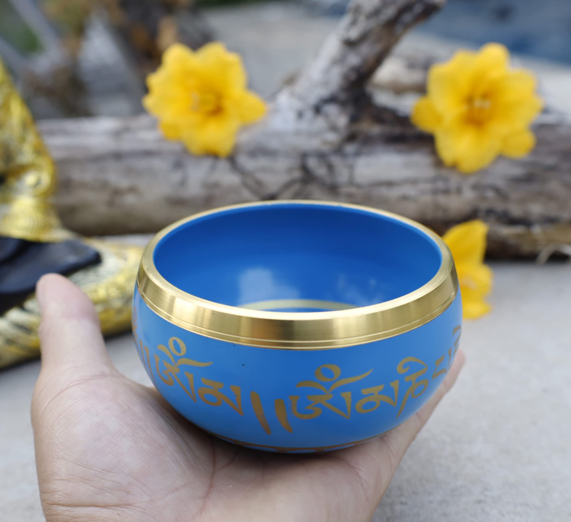 Dharmaobjects Tibetan Meditation Om Mani Singing Bowl/Cushion/Mallet (Turquoise)