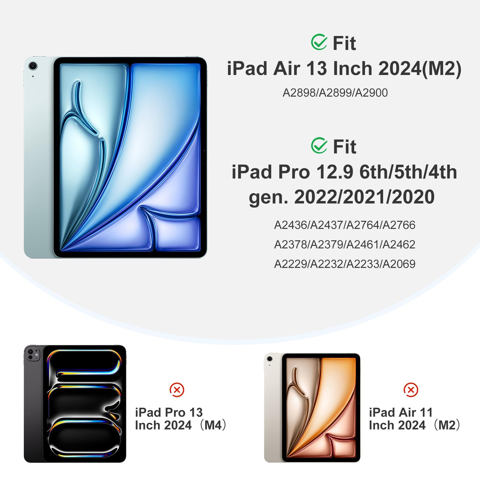 Akkerds Compatible For Ipad Air 13 Inch Case M2 2024 With Pencil Holder, For Ipad Pro 12.9 Case 6Th/5Th/4Th Generation 2022/2021