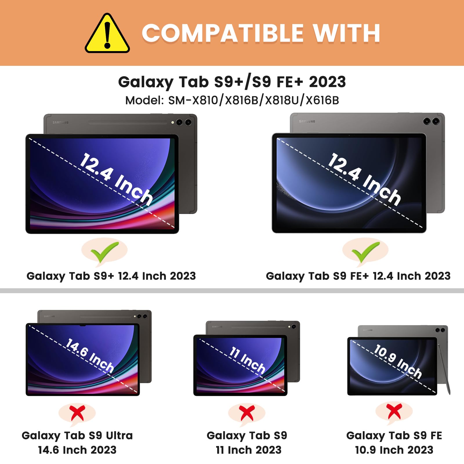 Infiland Galaxy Tab S9+ Plus/Tab S9 Fe+ Case, Multi Angle Stand Cover Compatible With Samsung Tab S9 Plus/S9 Fe Plus 12.4'' Sm X