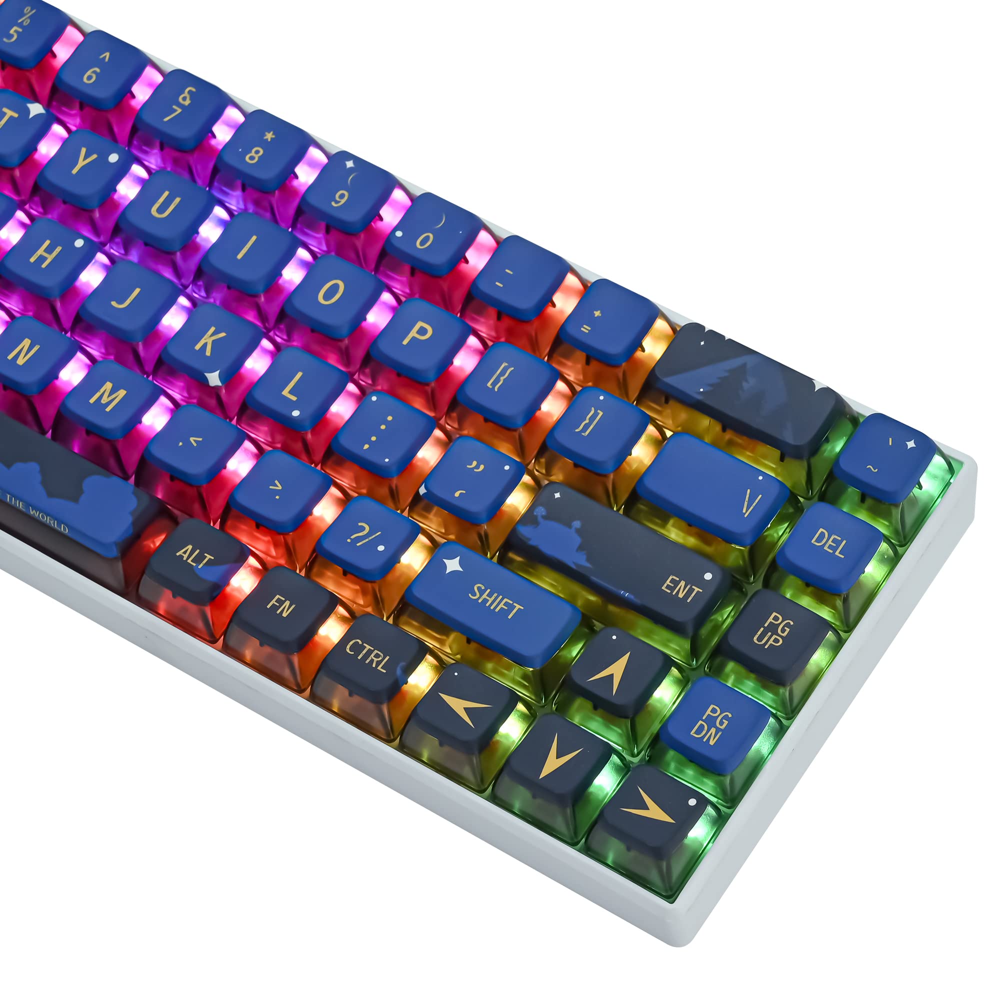 Camping Asa Pudding Custom Keycap, 118 Key Pbt Sublimation Blue Key Cap Set For Cherry/Gatron Mx Switches 60 Percent/64/61 Gamin
