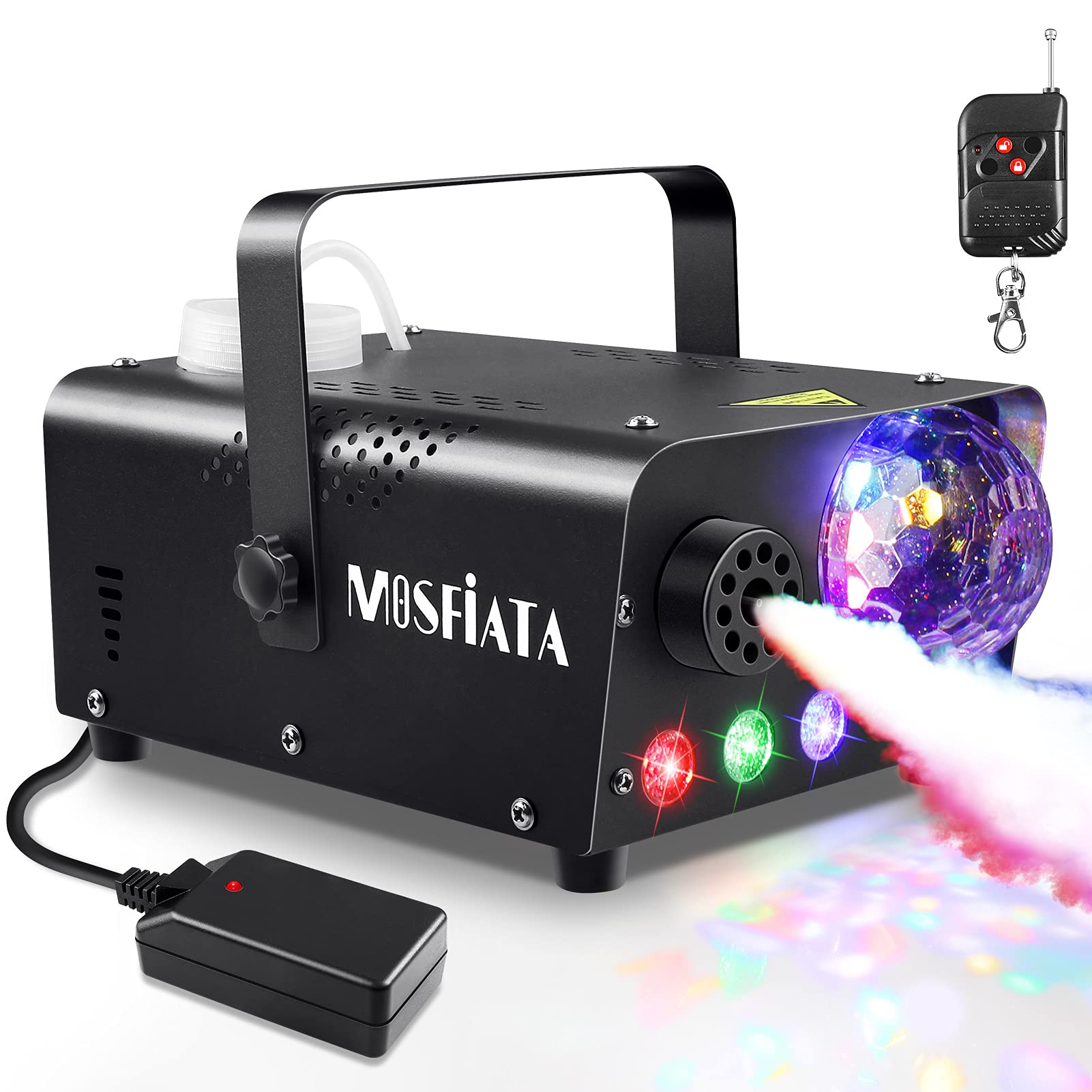 Mosfiata Fog Machine With Disco Ball Lights 600W Smoke Machine With Rgb Led Lights, 2300 Cfm Spray, Remote Control, Perfect For 