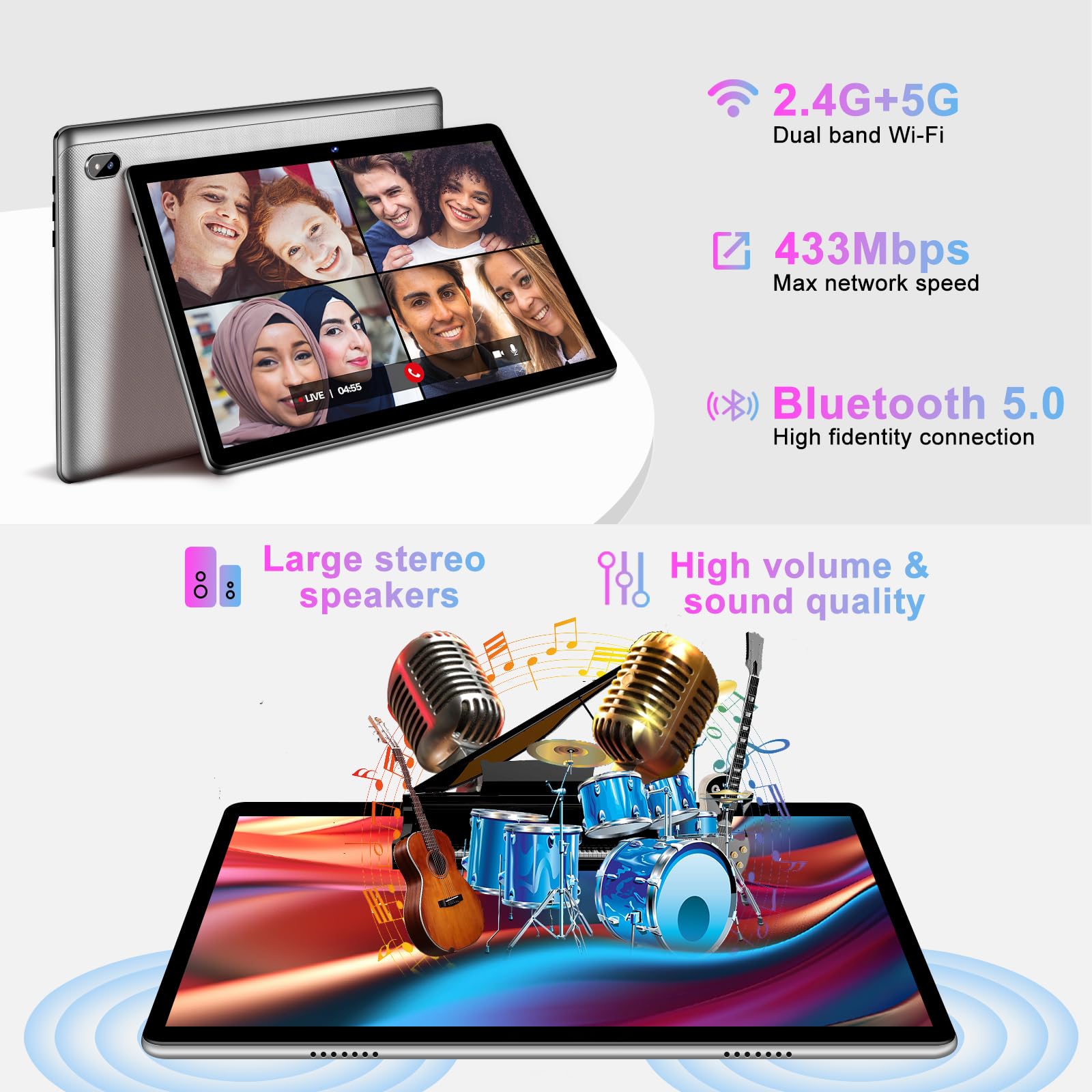 Tablet 10 Inch Android 13 Tablet Octa Core 2.0 Ghz With 12Gb Ram 128Gb Rom, 5G Wifi, 6000Mah, Hd Ips Touchscreen, Bluetooth 5.0,