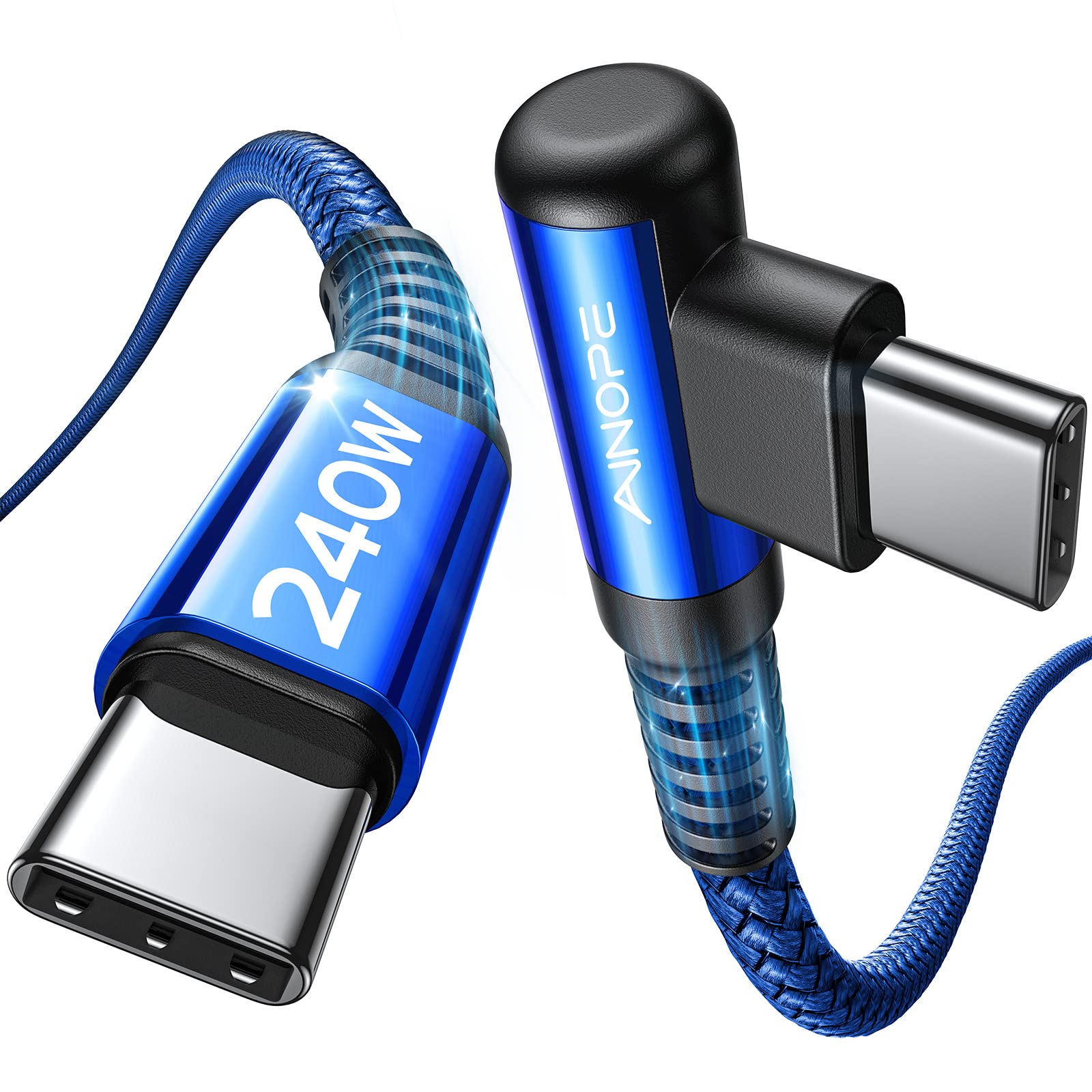 Ainope 240W Usb C To Usb C Cable 10Ft, C To C Type Fast Charging Cable For Macbook&Ipad Pro, Samsung S23/22/21/20, Blue