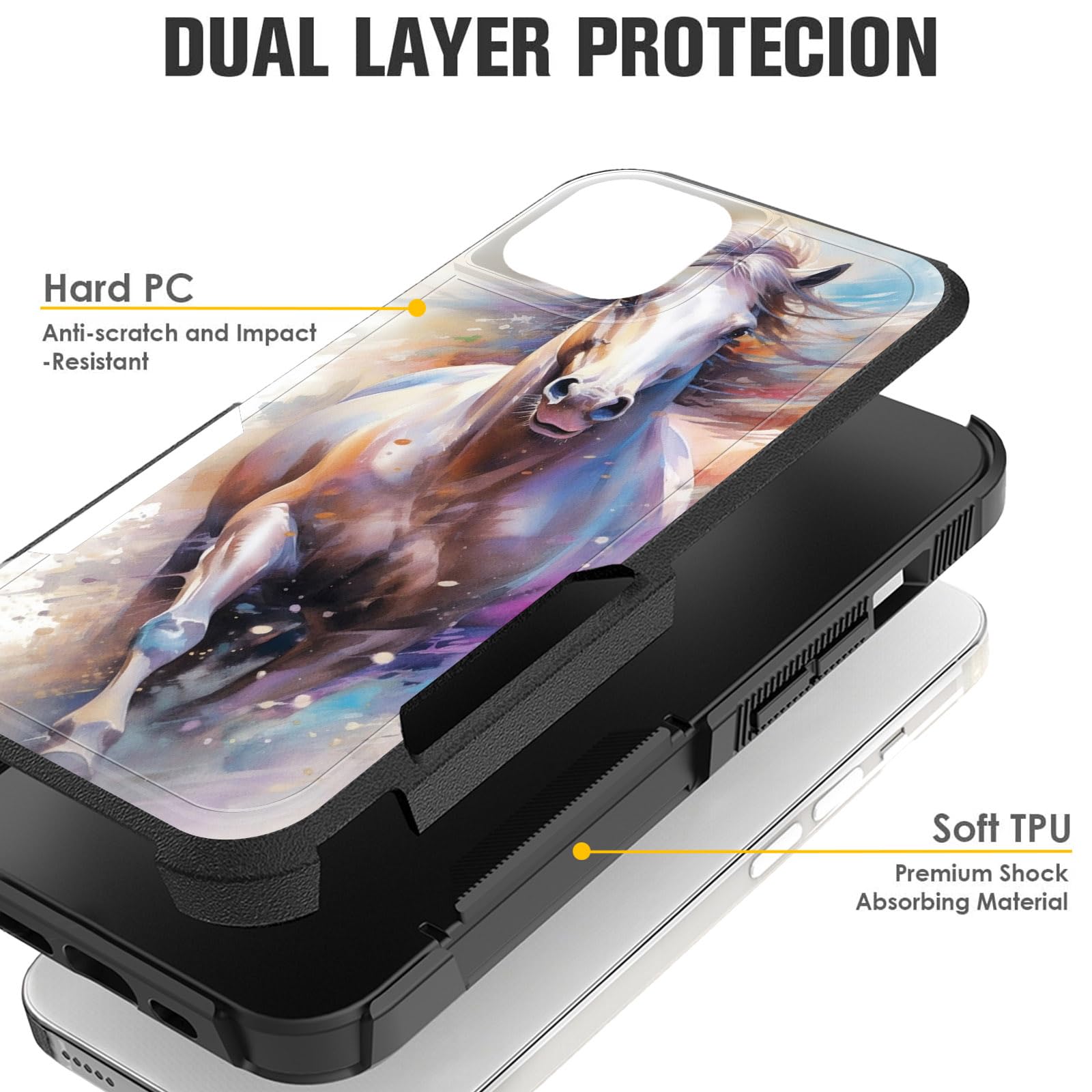 Cicplkse For Iphone 15 Case,Dual Layer Heavy Duty Hybrid Shockproof Hard Pc Soft Silicone Tpu Bumper Protective Cover Case For I