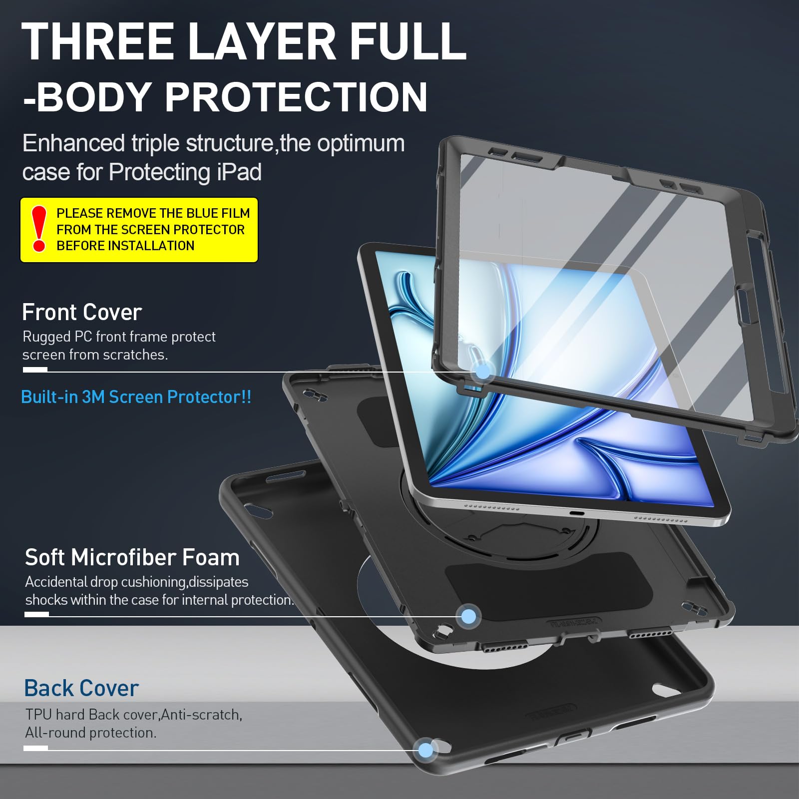 Supfives Case For Ipad Air 11 Inch Case 2024 (6Th Generation),With Screen Protector/Pencil Holder/Rotating Kickstand/Hand Strap/