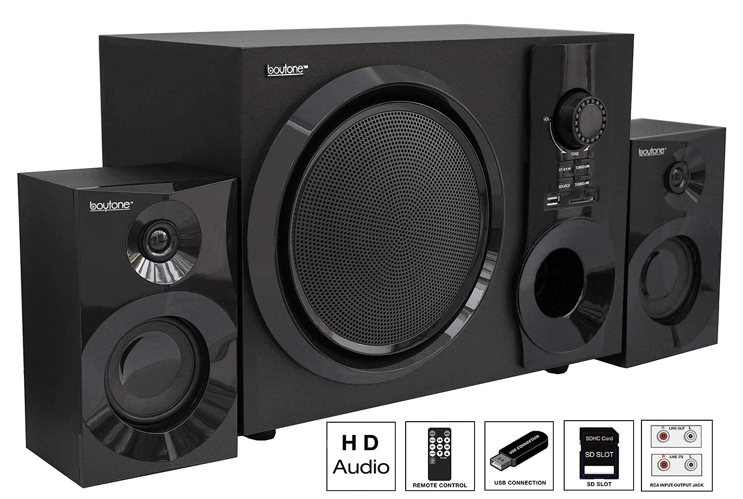 Boytone 60W Wireless Bluetooth Speaker With Powerful Bass, Fm Radio, Remote Control   For Phone, Laptop, Aux In, Usb/Sd