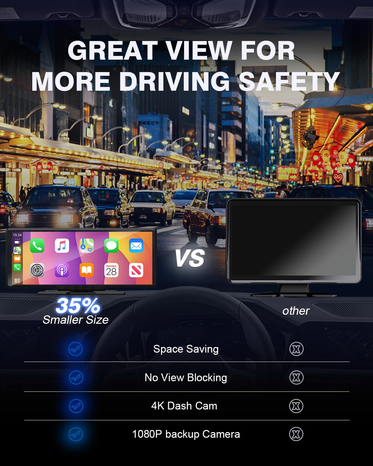 Car Play Screen With 4K Dash Cam 10.26 Inch Compatible With Apple Carplay/Android Auto, Carplay Screen For Car 1080P Backup Came