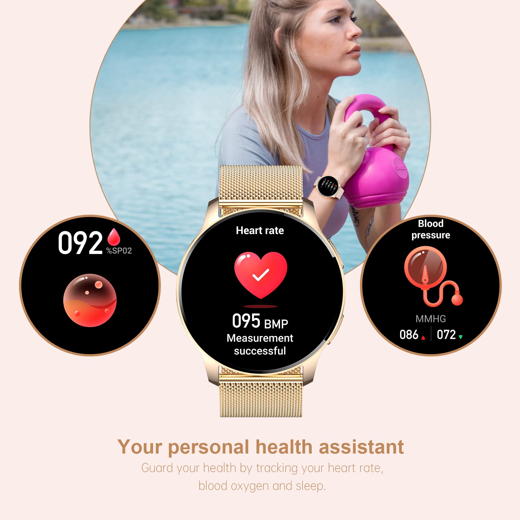 Smart Watch For Women, Bluetooth Smartwatch Make/Receive Calls With 24-Hour Heart Rate&Sleep Monitor, Ip67 Waterproof Fitness Tr