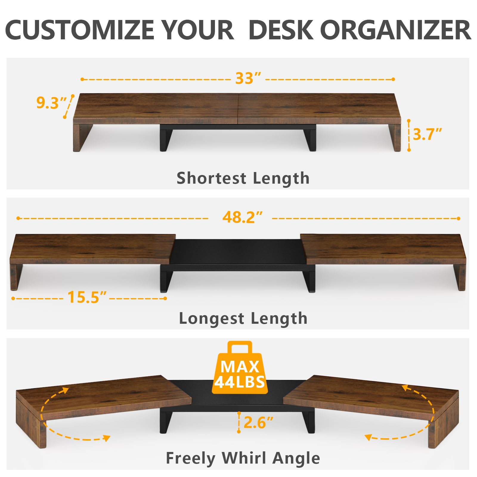 Tavr Dual Monitor Stand Riser, Computer Monitor Stands For 2 Monitors, Extra Long Multifunctional Desktop Organizer Riser For Co