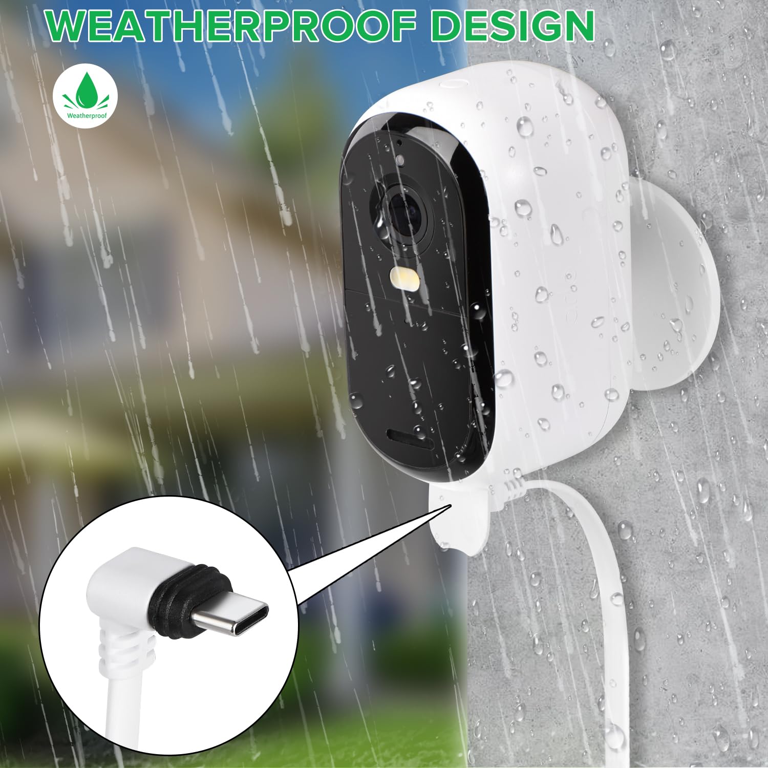 25Ft Power Cable Compatible With Arlo Essential 2K Outdoor Security Camera (2Nd Generation), Flat Charging Cable, Weatherproof Outdoor Power Cord Charging Your Camera Continuously