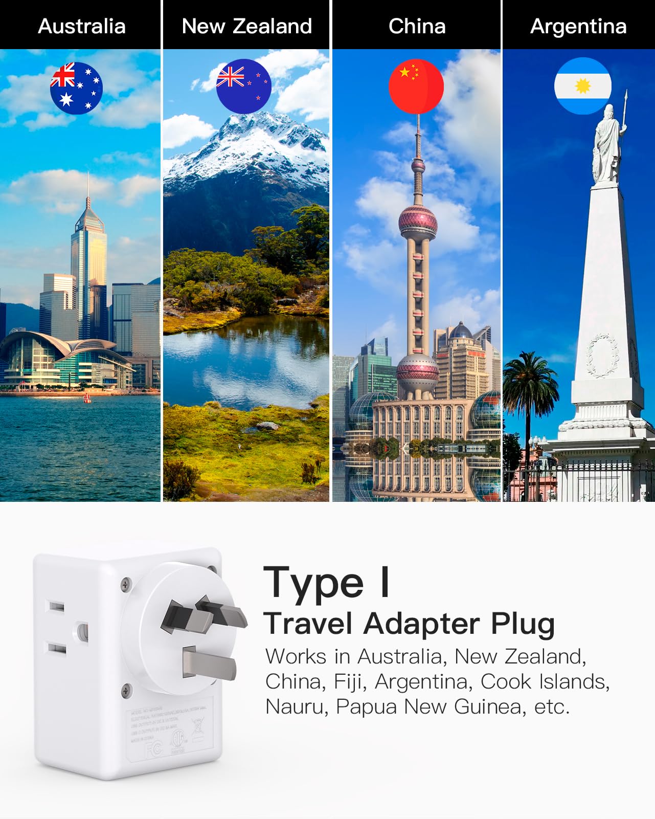 Us To Australia New Zealand Plug Adapter, Type I Power Plug Adapter With 3 Outlets 3 Usb Ports, Australia Travel Plug Adapter Fo