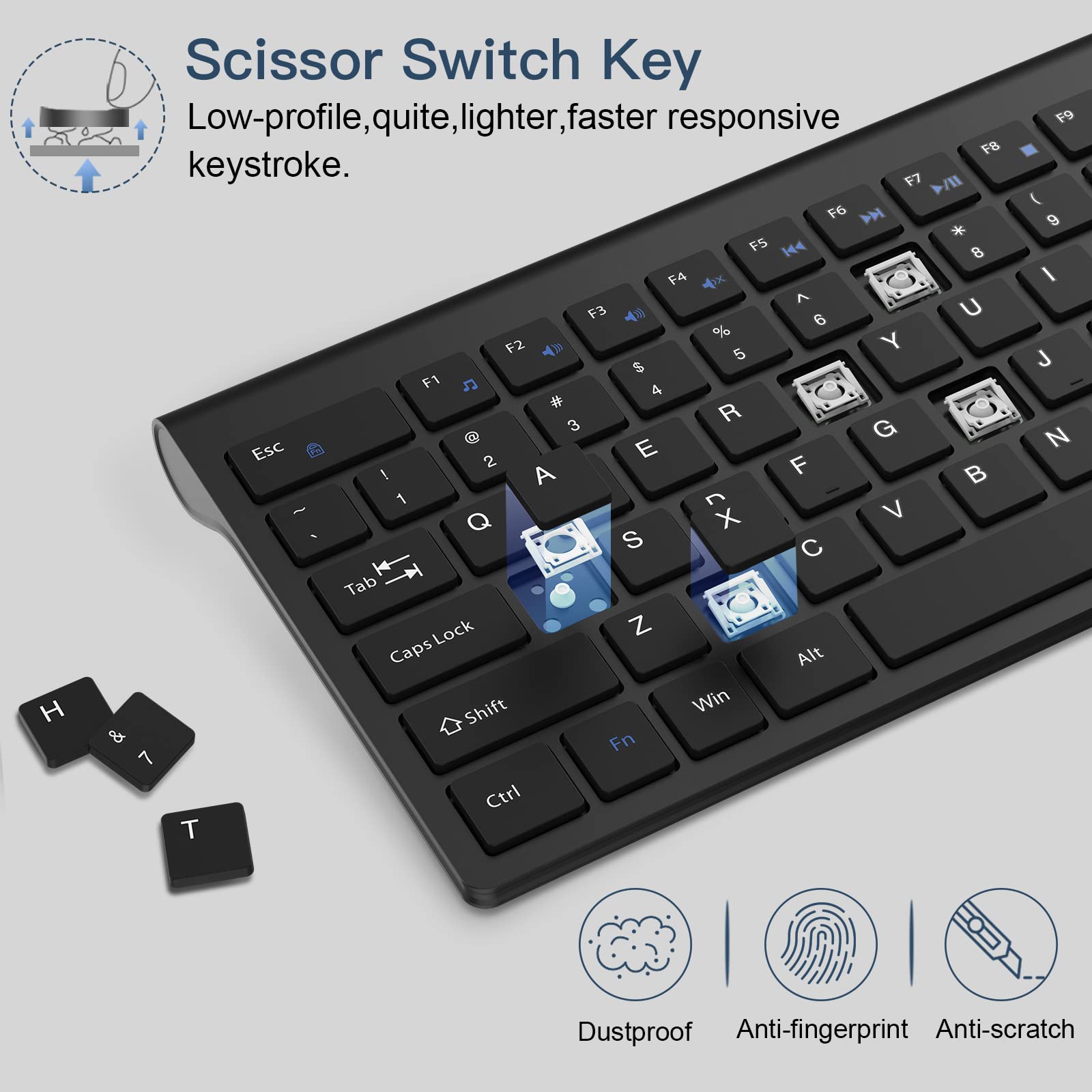 Cimetech Wireless Keyboard And Mouse Combo, 2.4G Usb Full Size Wireless Computer Keyboard And Adjustable Mouse For Computer/Laptop/Pc/Mac/Windows   Black