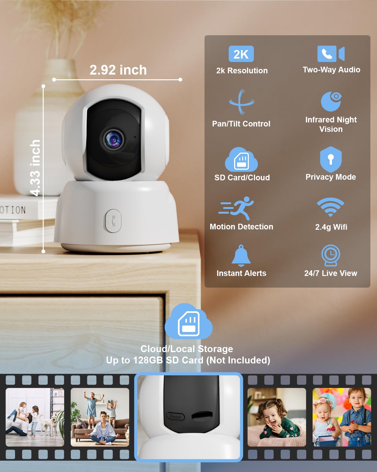 Golspark Indoor Security Camera 2K, Pet Camera For Home Security, Dog Cam Pan/Tilt, Motion Tracking, 2 Way Audio, Night Vision B