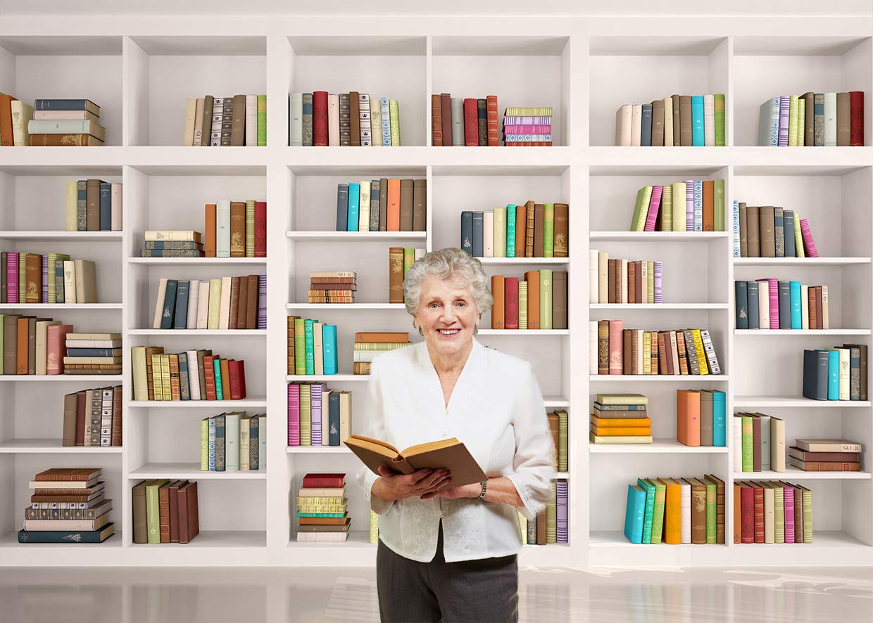 LYWYGG Bookshelf Backdrop - Vintage Library Office Background, 7X5FT, White, Vinyl for Video Conference & Parties