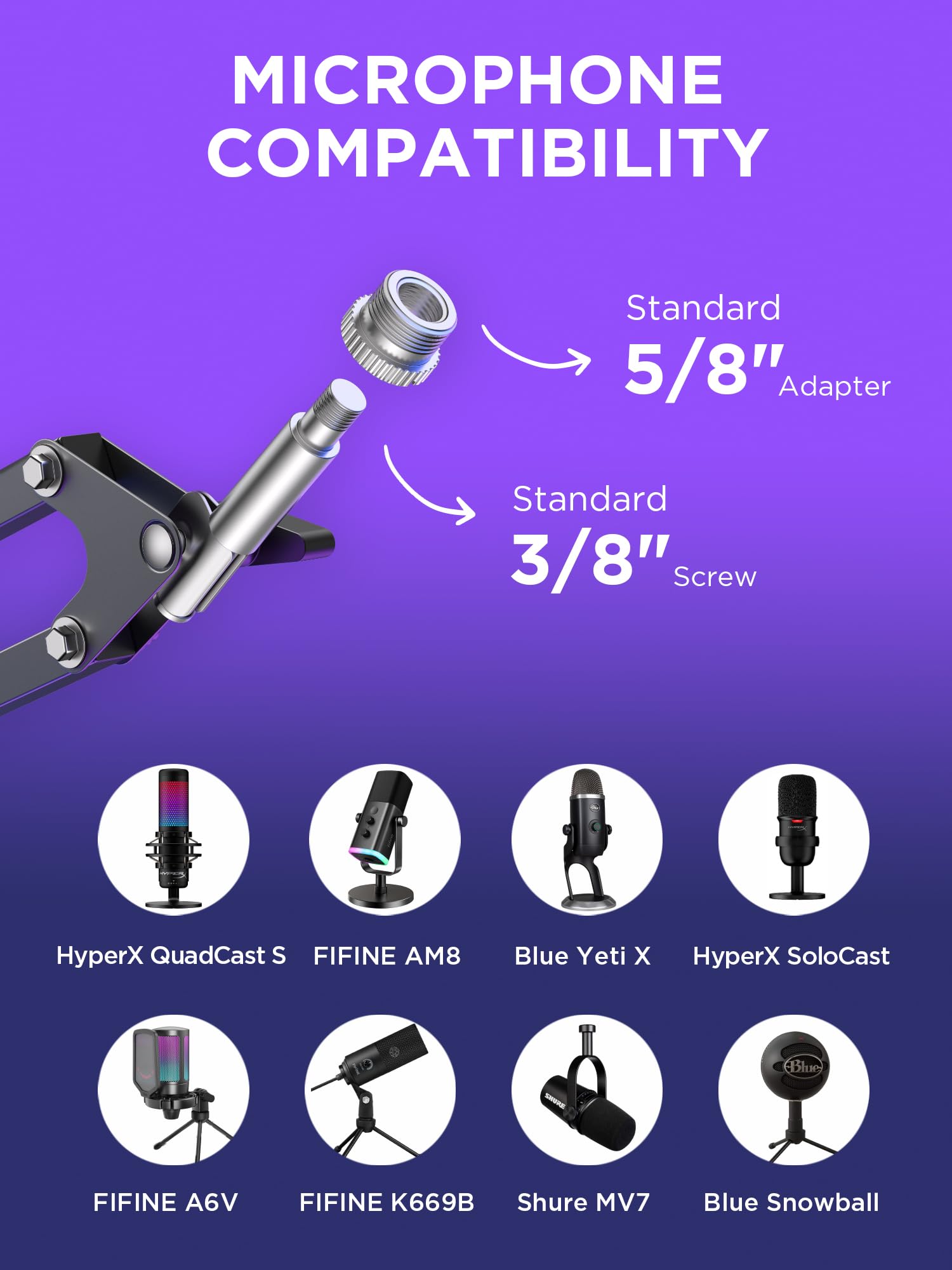 Innogear Boom Arm Microphone Mic Stand For Blue Yeti Hyperx Quadcast Solocast Snowball Fifine Shure Sm7B And Other Mic, Medium