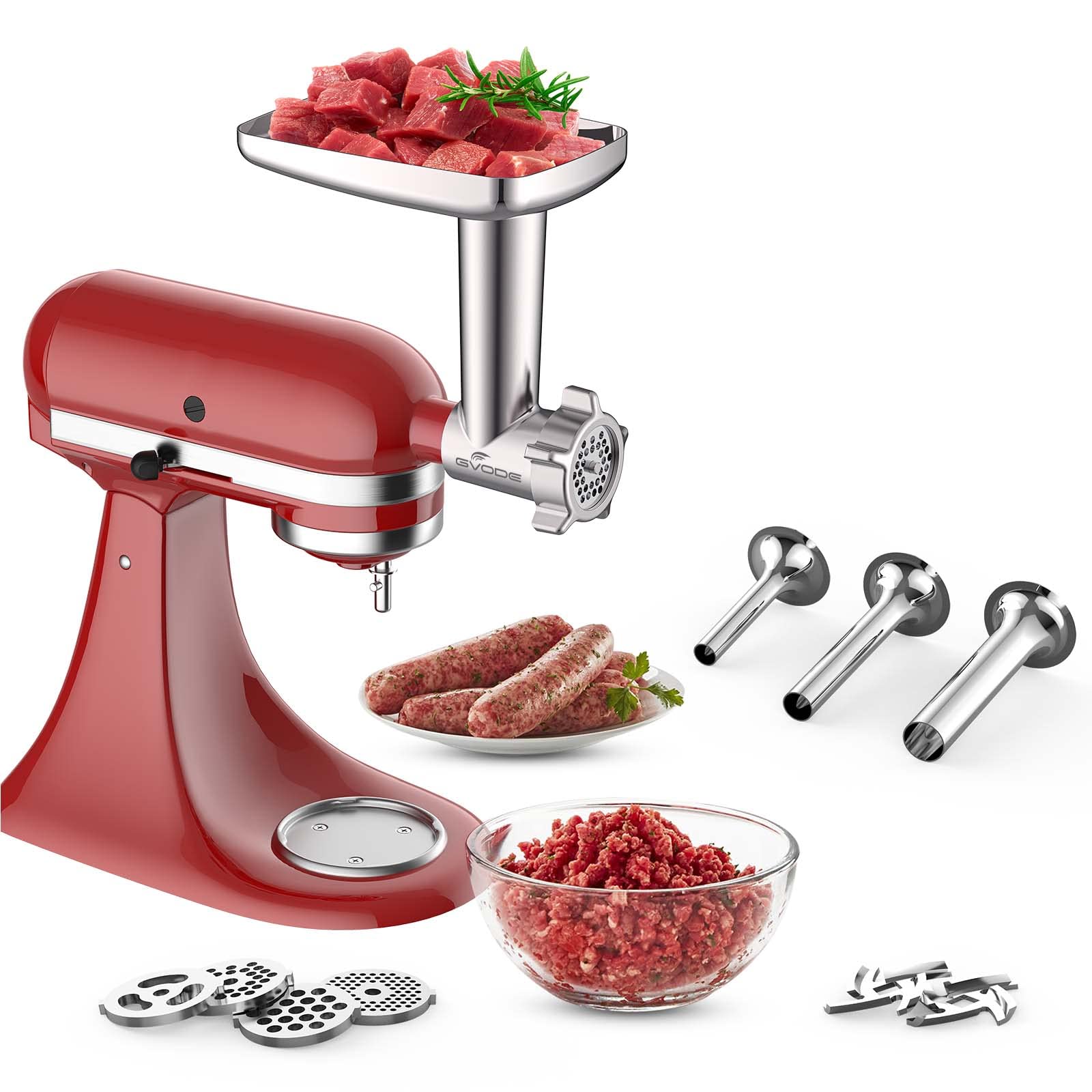Metal Meat Grinder Attachment For Kitchenaid Stand Mixer,Meat Grinder Kitchenaid Includes 4 Grinding Plates, 3 Sausage Stuffer T