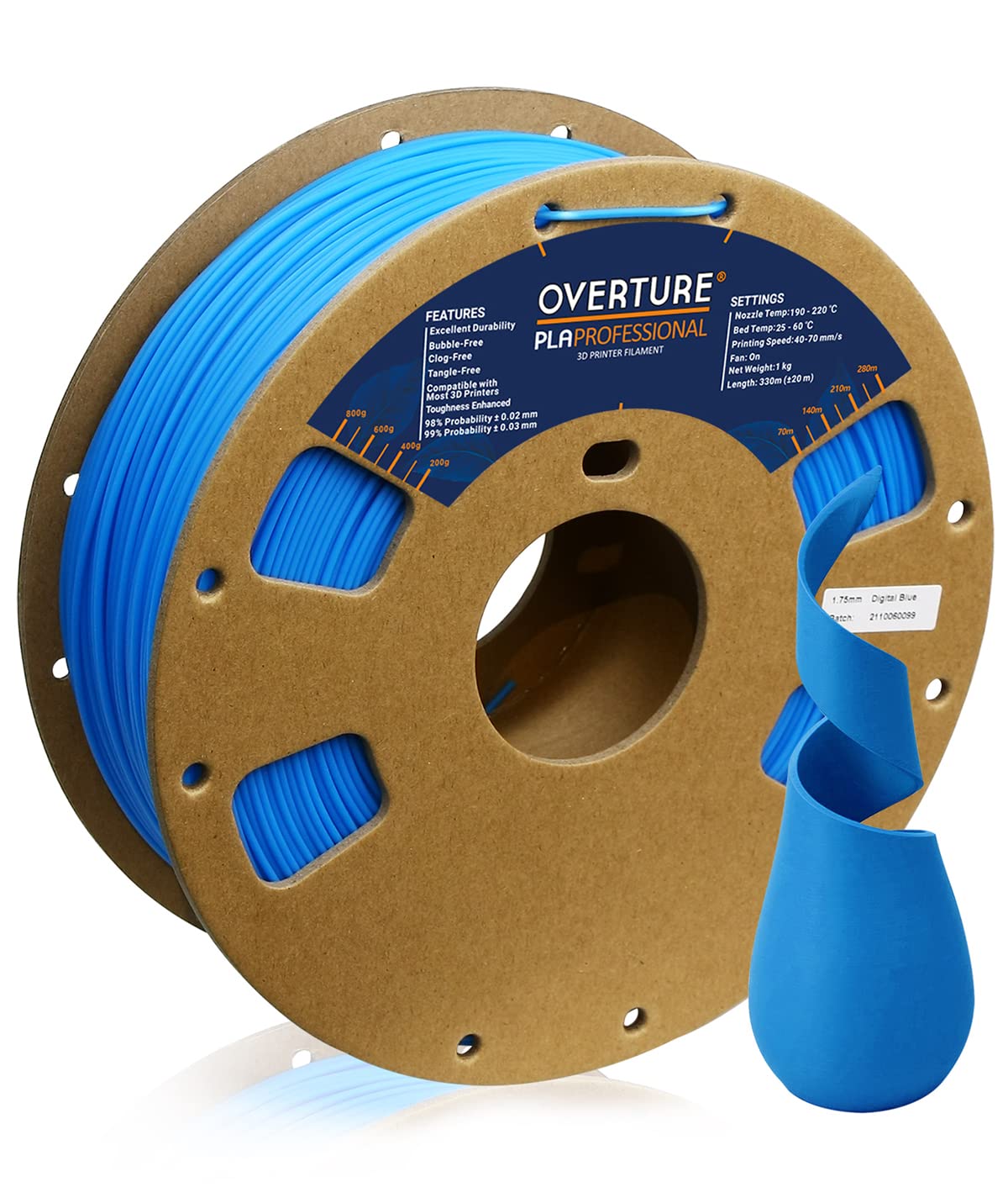 Overture Pla Plus (Pla+) Filament 1.75Mm Pla Professional Toughness Enhanced Pla Roll, Cardboard Spool, Premium Pla 1Kg(2.2Lbs),