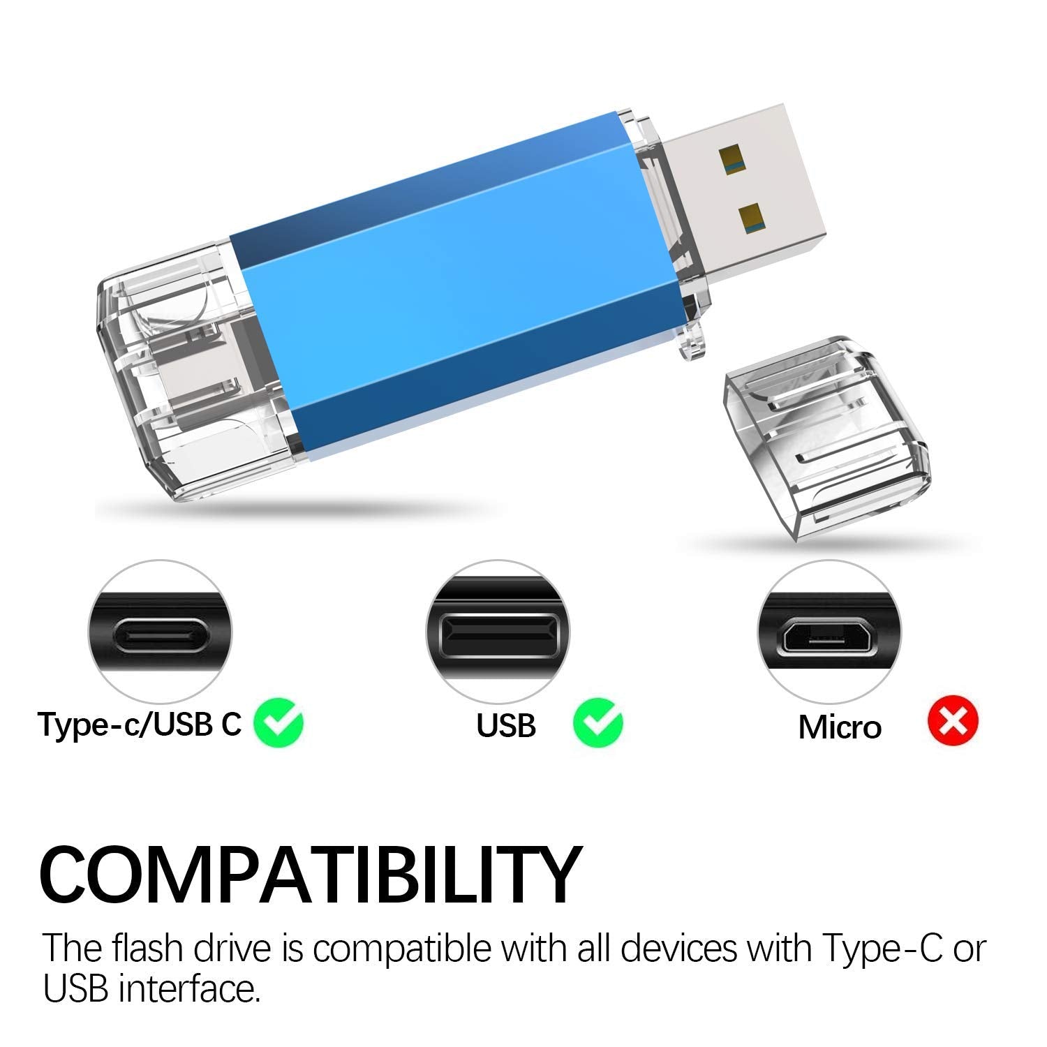 Topesel 128Gb Otg Flash Drive Usb C Thumb Drive Usb 3.0 Type C Dual Memory Stick For Usb C Smartphones,Tablets & New Macbook Blue