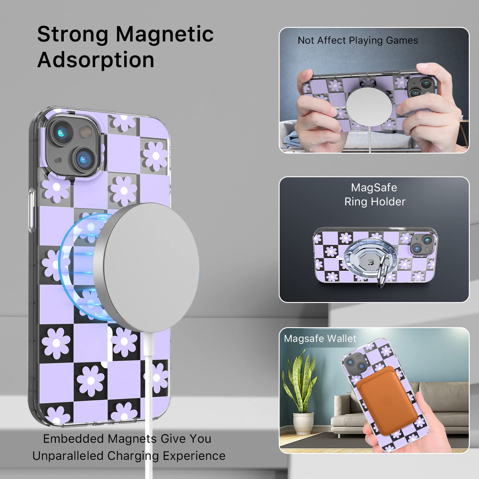 Mybat Pro Magnetic Slim Clear Case For Iphone 14 Plus Case 6.7, Compatible With Magsafe, Cute Crystal Mood Series For Women Girl