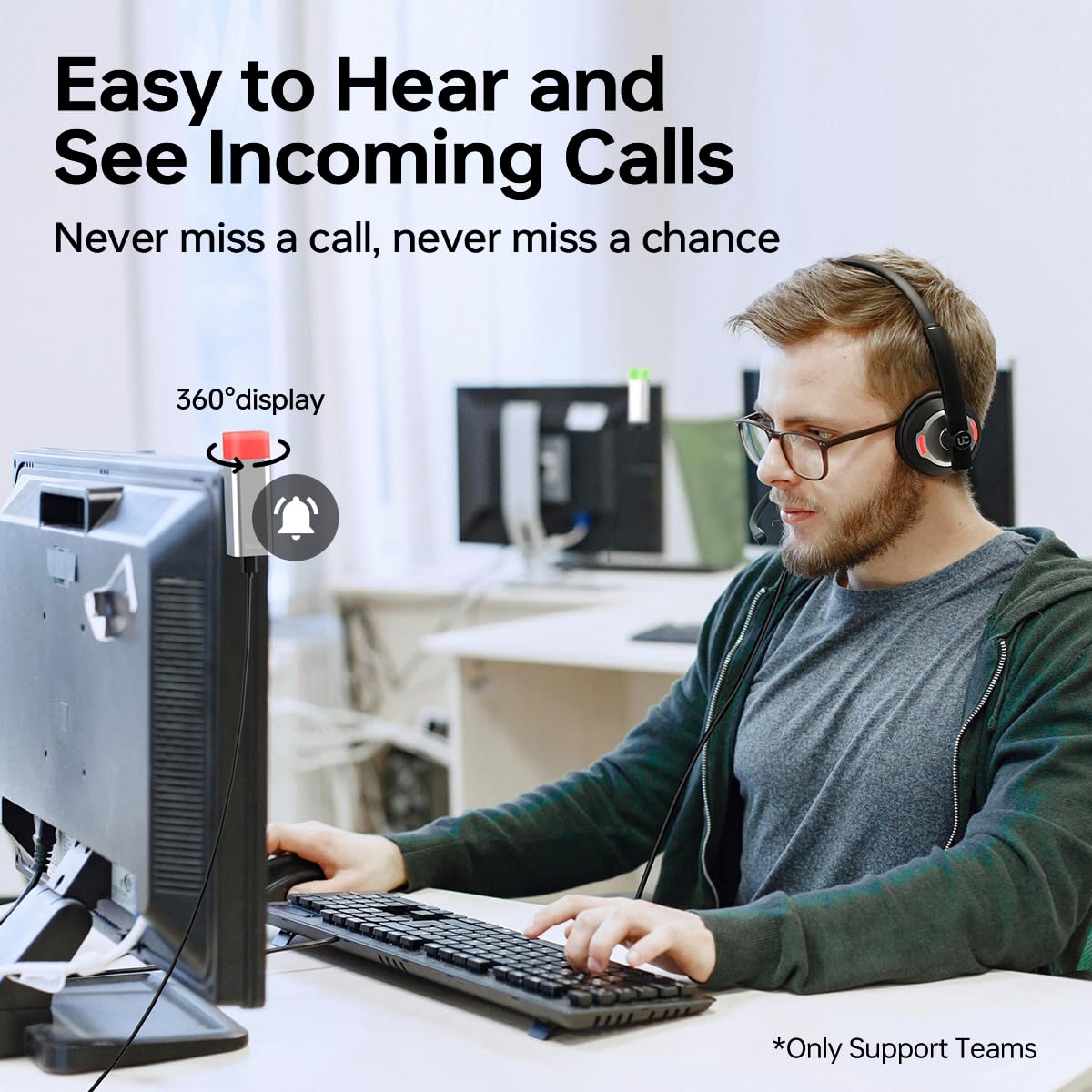 Blucalm Wired Headset With Busylight Indicator, Noise Canceling Headphones With Microphone/Status Light, Usb Black On Ear Comput