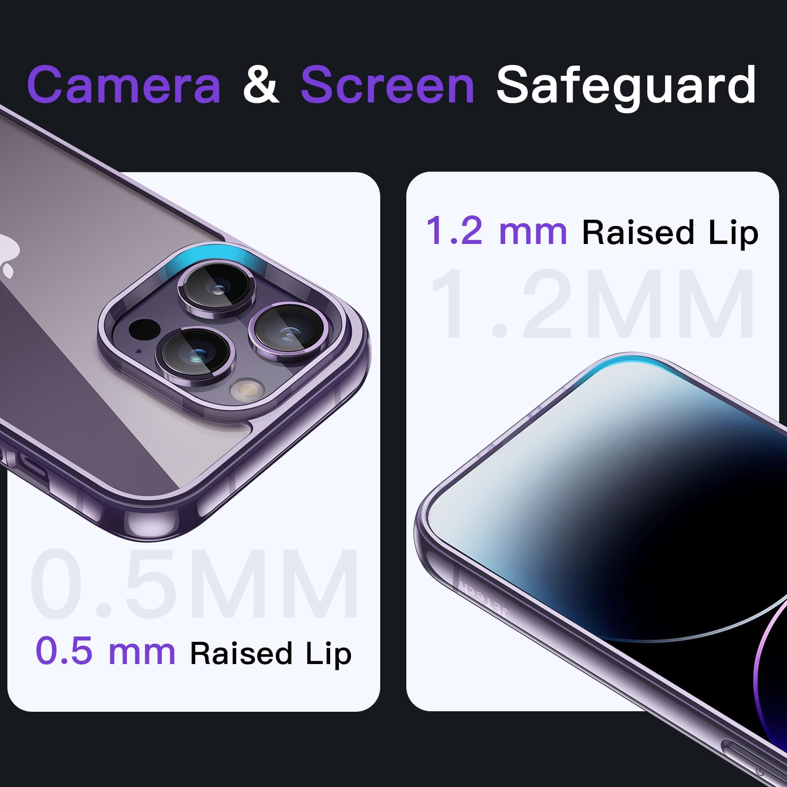 Jetech Case For Iphone 14 Pro 6.1 Inch, Non Yellowing Shockproof Phone Bumper Cover, Anti Scratch Clear Back (Deep Purple)