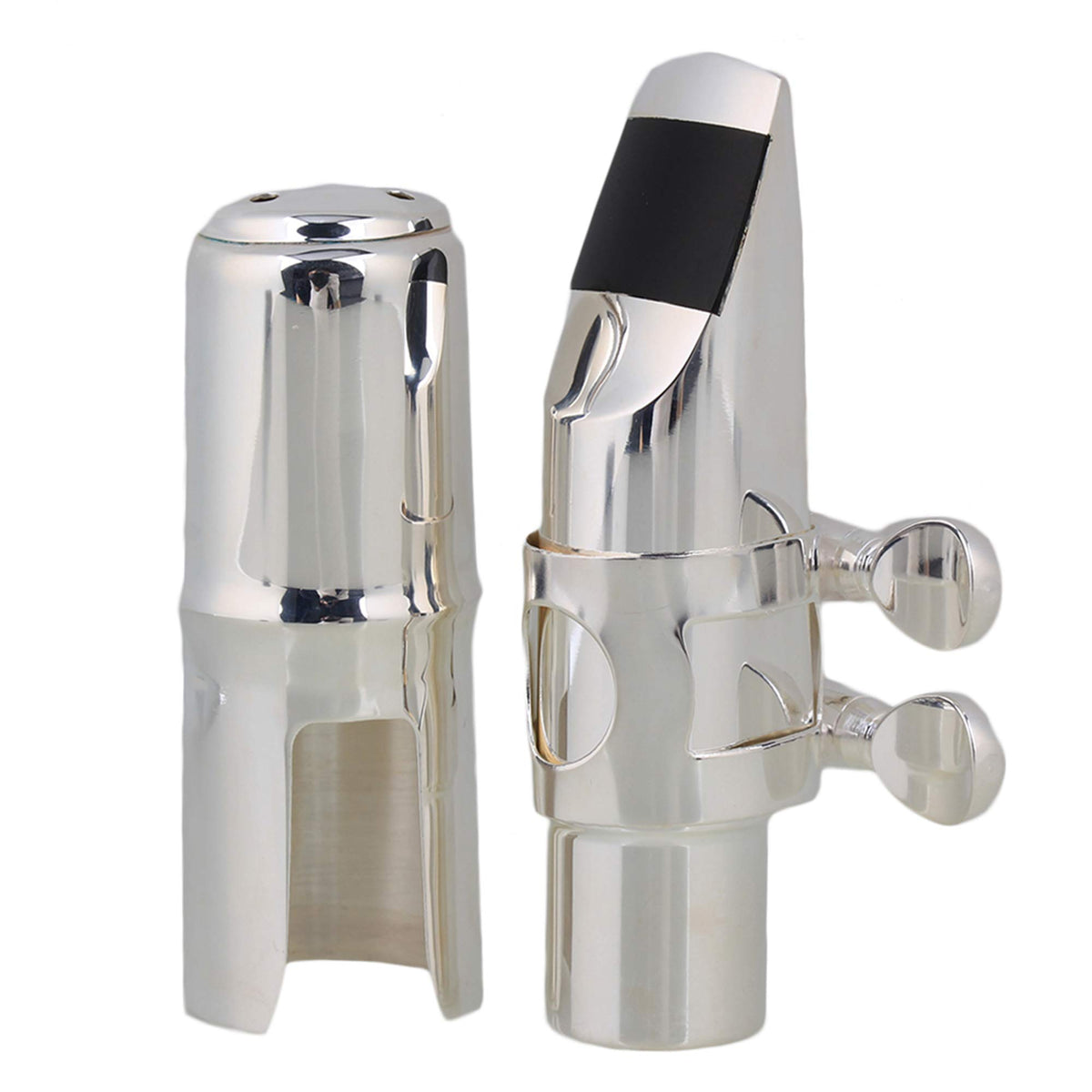 Yibuy Silver Brass #6 Nickel-Plated E-Flat Alto Saxophone Mouthpiece With Cap Ligature