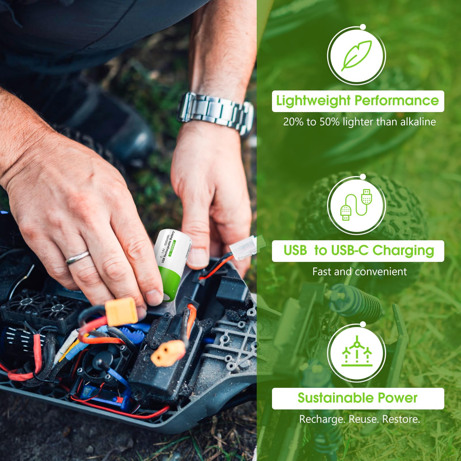 Temibatt Rechargeable C Batteries 8 Pack With 4 In 1 Usb-C Charge Cable,Lr14 1.5V 5000Mwh Li-Ion C Batteries Replacement For Flo