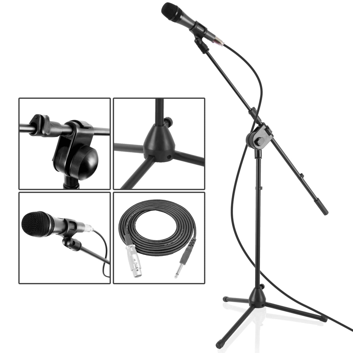 Pyle Dynamic Microphone And Tripod Stand Arm Mic Length 7.48'' Inch W/Acoustic Pop Filter Includes 15' Ft Xlr Cable, Black (Pmks