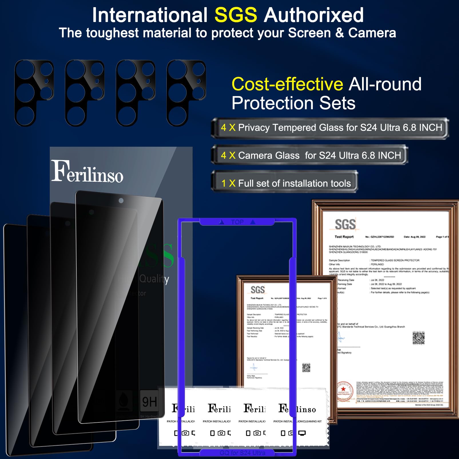 Ferilinso 4 Pack Privacy Screen Protector For Samsung Galaxy S24 Ultra With 4 Pack Tempered Glass Camera Lens Protector Phone Ca