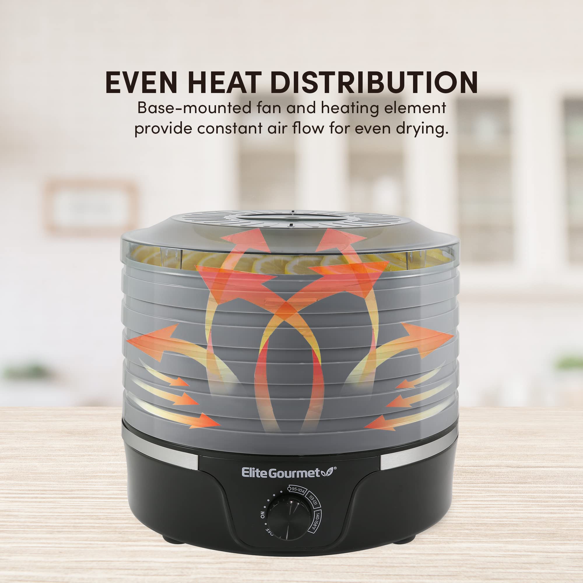 Elite Gourmet Efd319Dkg Food Dehydrator, 5 Bpa Free 11.4'' Trays Adjustable Temperature Controls, Jerky, Herbs, Fruit, Veggies,
