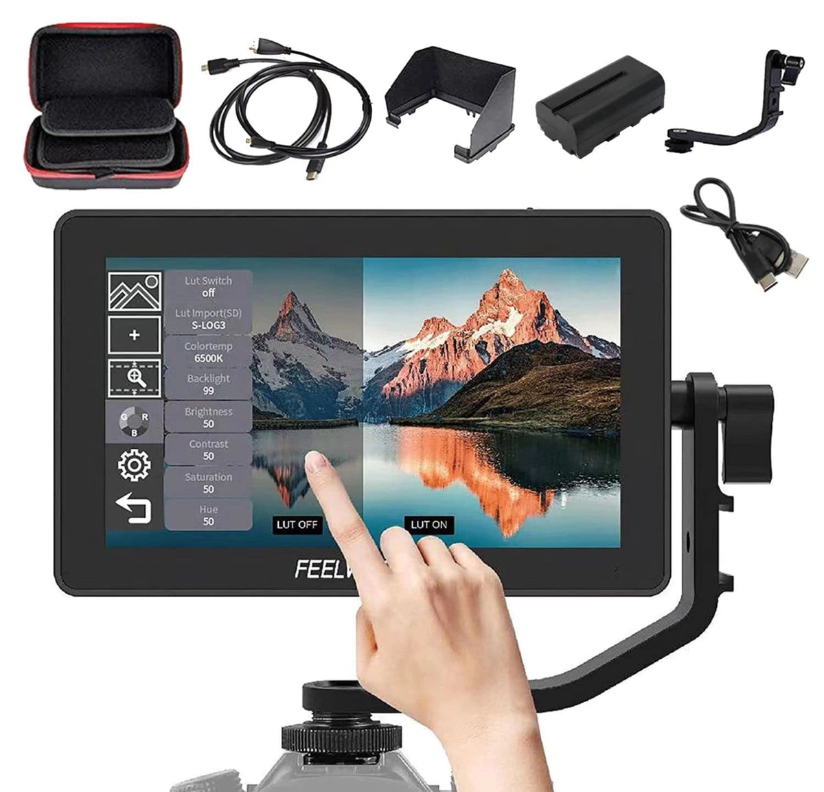 FEELWORLD F6 Plus+Battery + Charger +Carrying Case 6 inch Touch Screen DSLR Camera Field Monitor with HDR 3D LUT Small Full HD 1