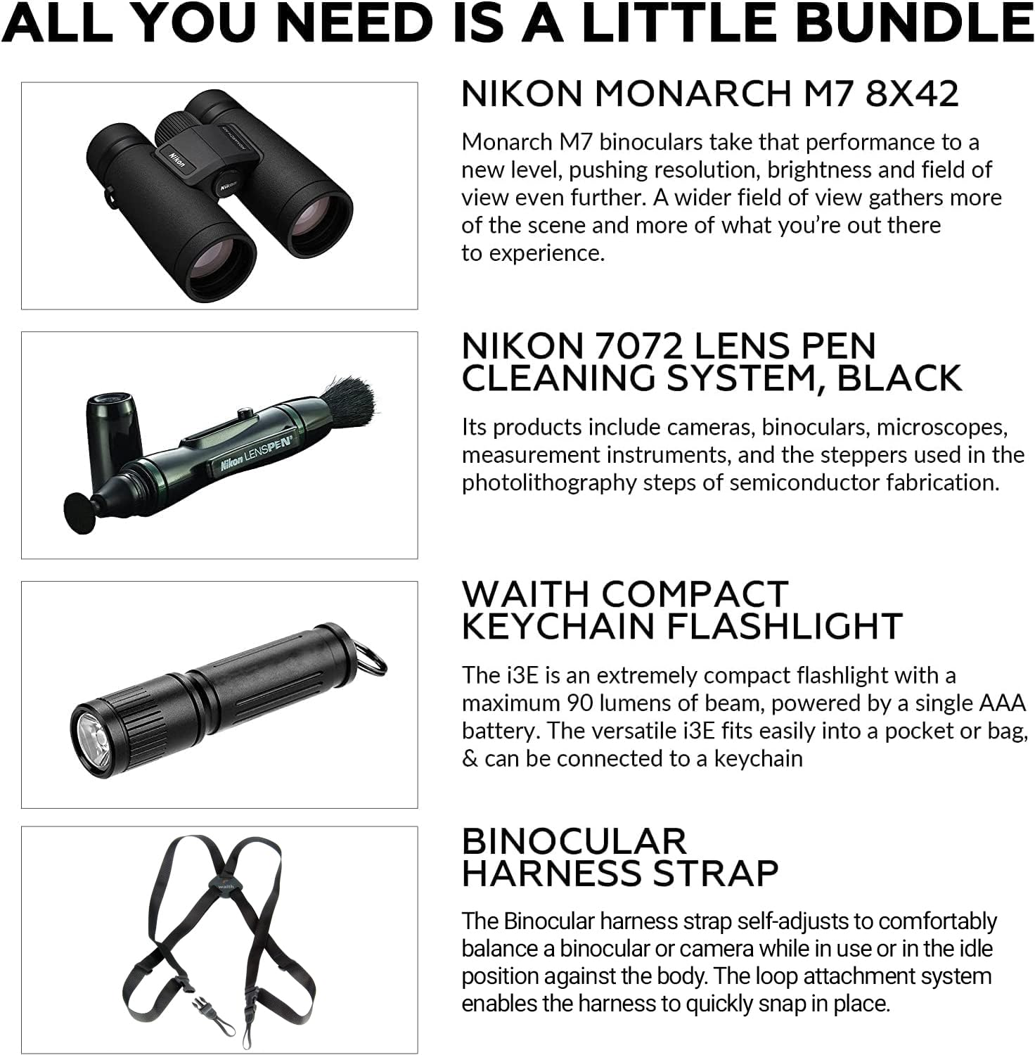 Nikon 16765 Monarch M7 8X42 Binocular With Lens Pen, Harness, & Flashlight Kit