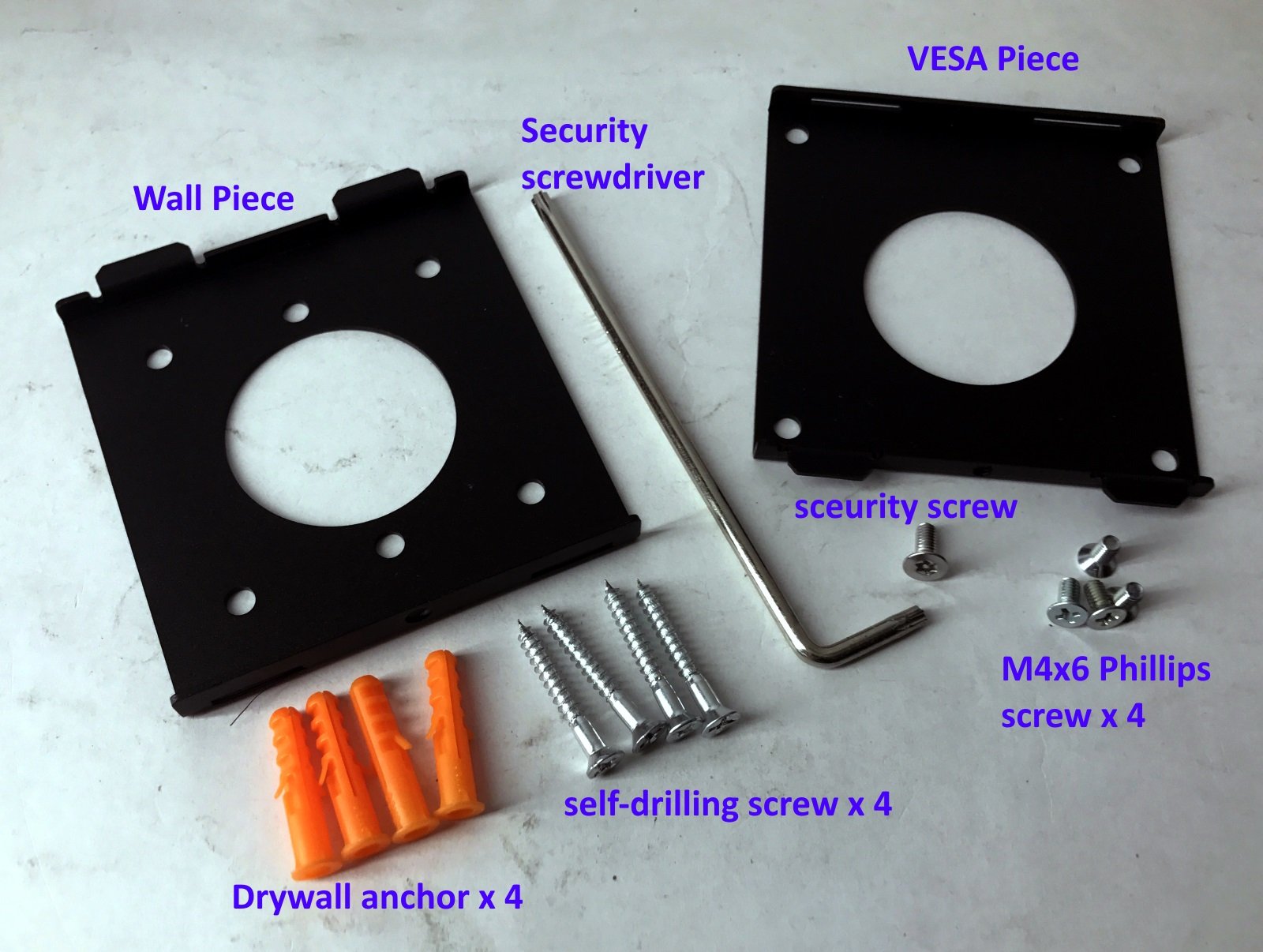 Tabcare Anti Theft Low Profile Light Duty Vesa 75Mm Metal Wall Mount Kit