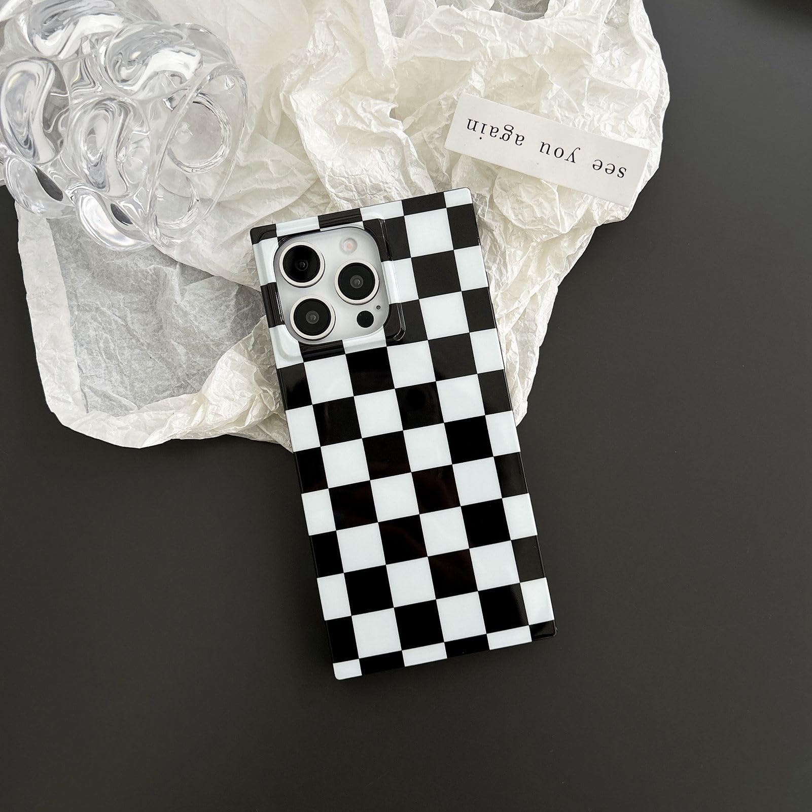 Reezaddin Square Checkered Phone Case for iPhone 13 Pro Max TPU Black White 6.7" Strong Shockproof Protective
