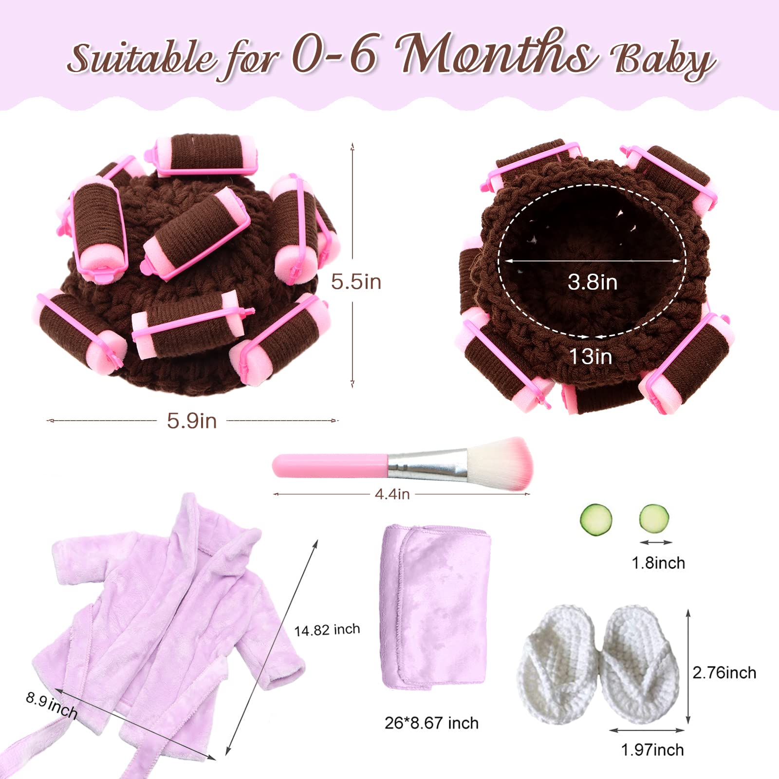 Spokki Newborn Photography Props Newborn Girl Photoshoot Outfits Crochet Baby Curler Hat With Makeup Brush For Infant Boys Girls