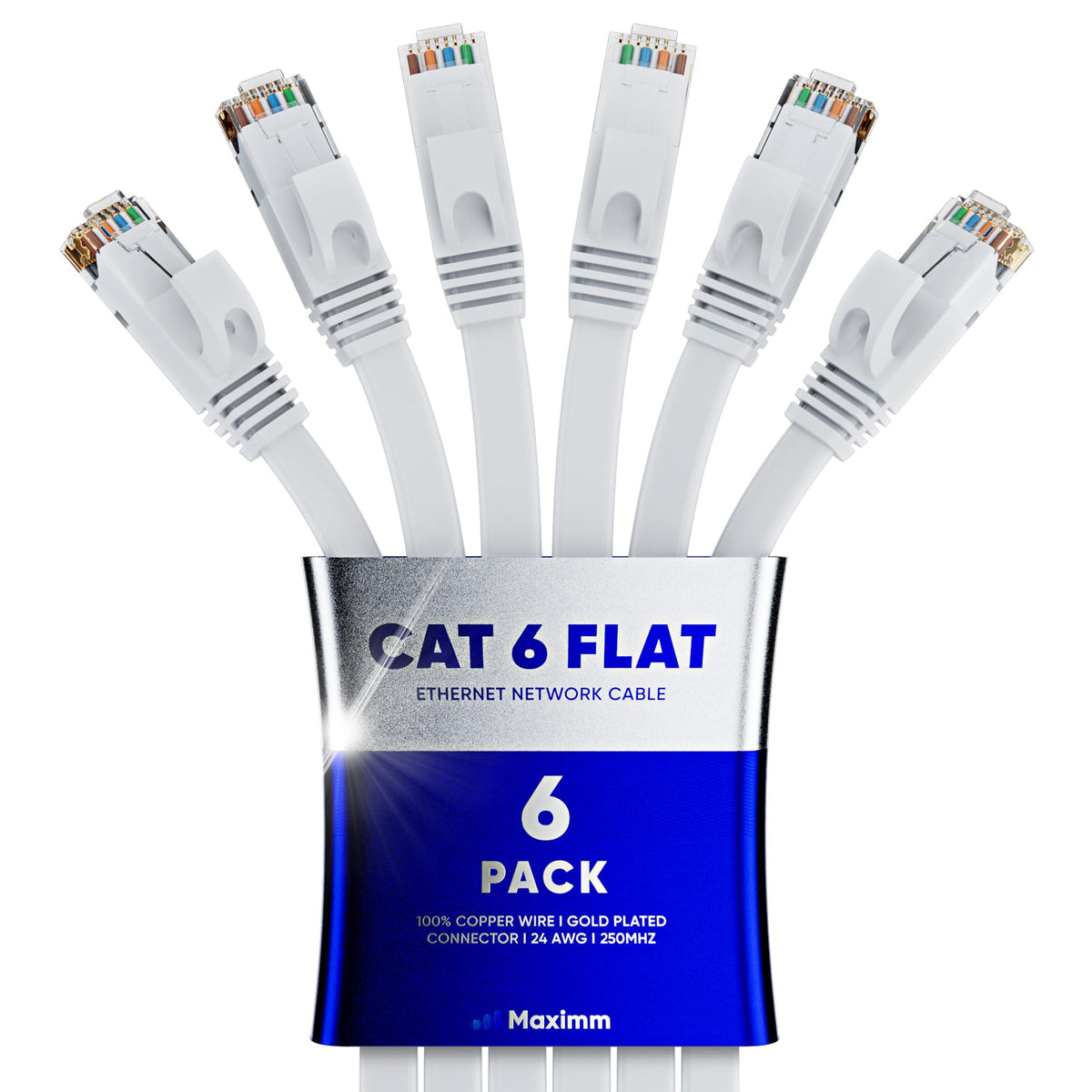 Cat 6 Ethernet Cable 1 Ft   With A Flat, Space Saving Design High Speed Internet & Network Lan Patch Cable, Rj45 Connectors   1Ft / White / 6 Pack   Perfect For Gaming, Streaming, And More