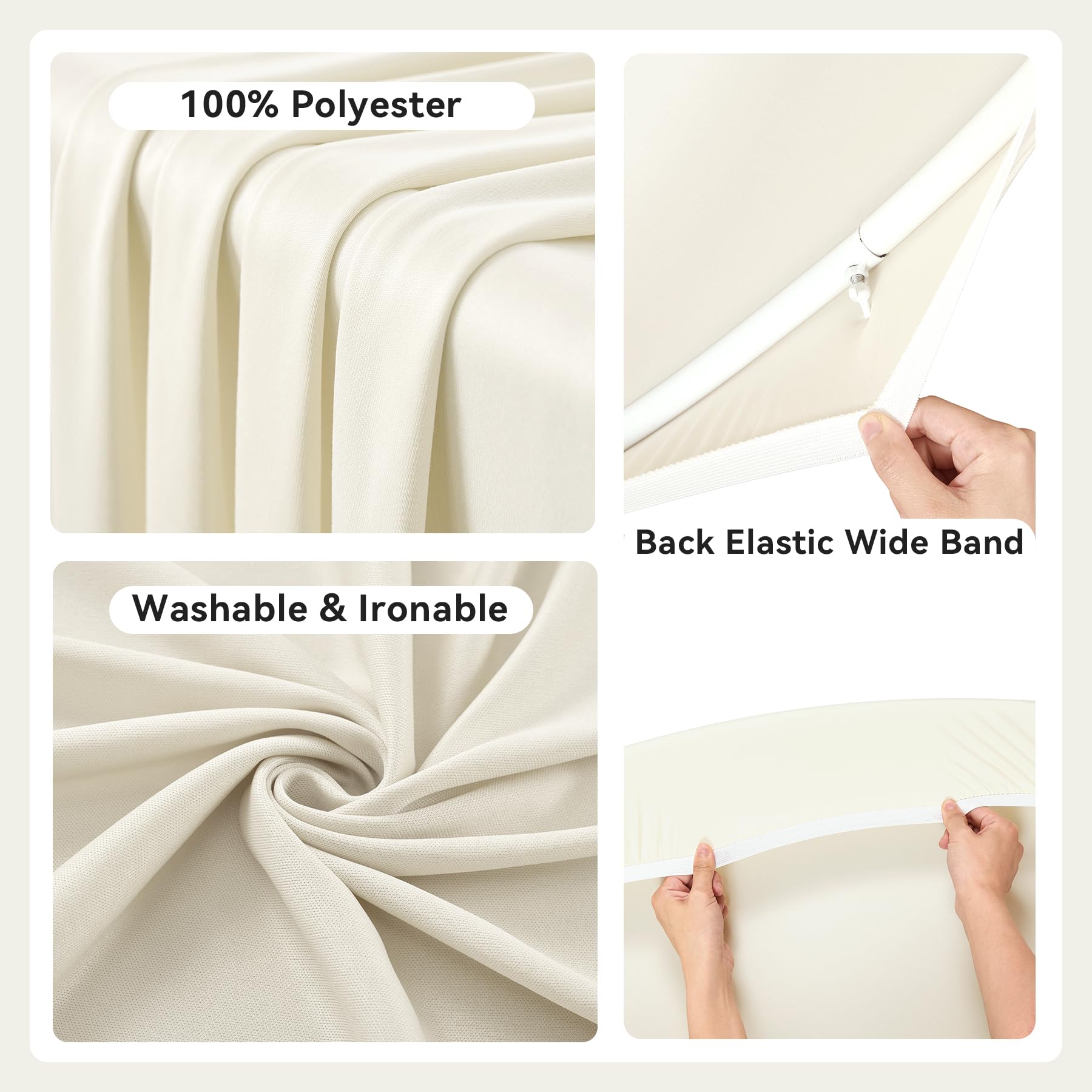 6.5Ft Beige Round Backdrop Cover For 6.5Ft / 6.6Ft Circle Stand, Wrinkle Free Stretchy Circle Arch Round Backdrop Cover For Part