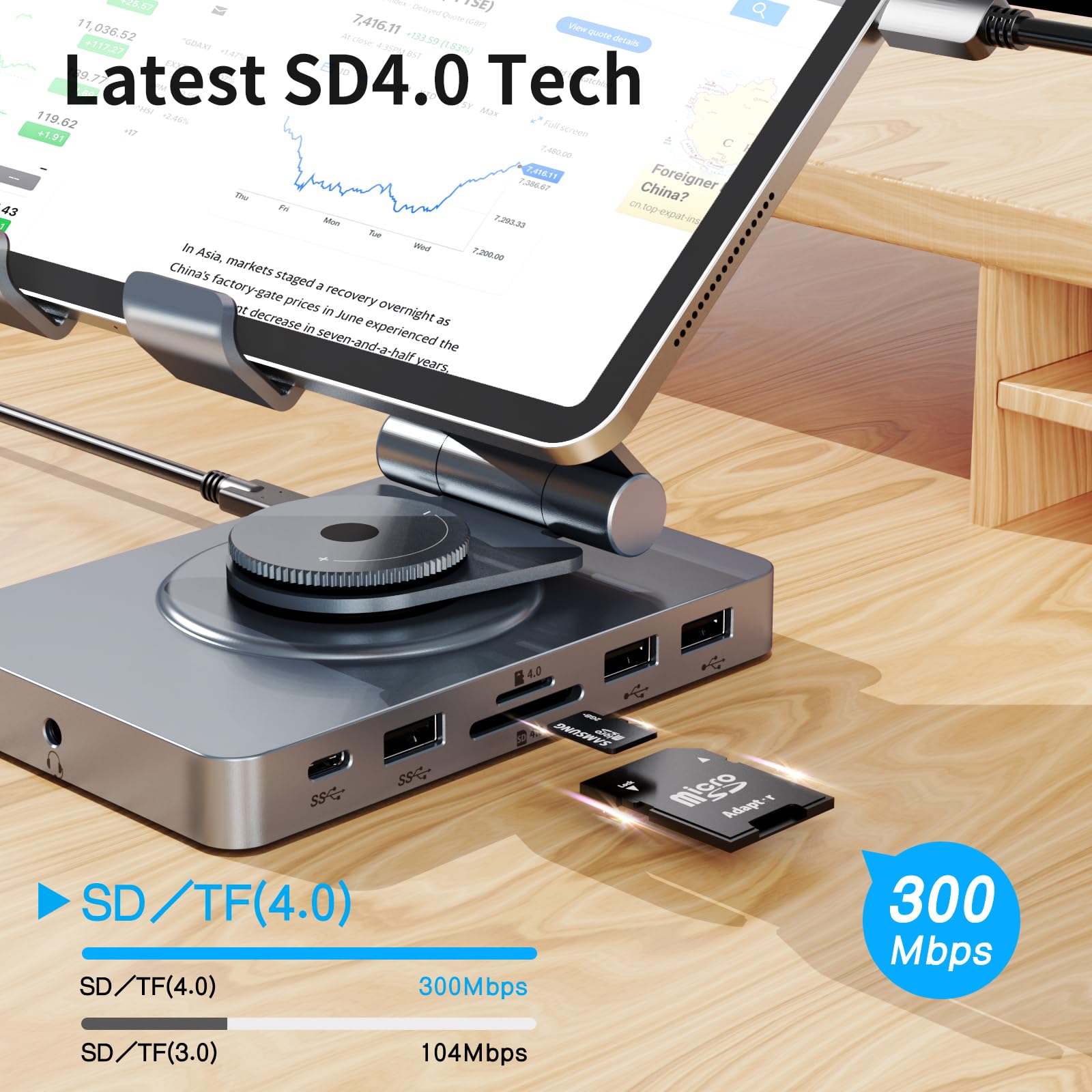 Versatile Usb C Hub (11 In 1) With Sd Tf 4.0 Reader, 4K@60Hz Hdmi, Rj45, Audio, Usb A, Usb C, Rotatable Usb C Docking Station Fo