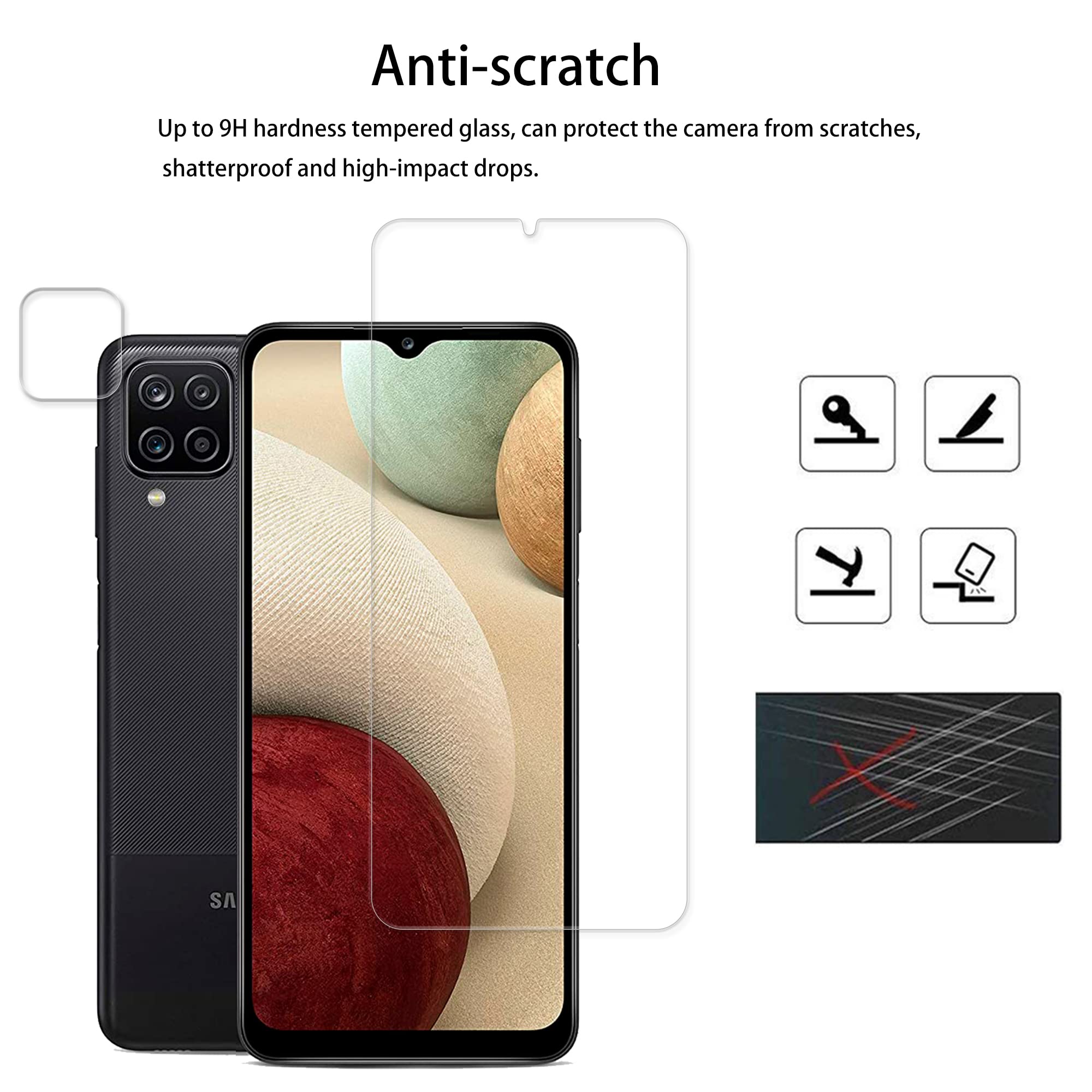 Hkkais Easy Alignment Frame Designed For Samsung Galaxy A12 Tempered Glass Screen Protector 2 Pack Camera Lens Protector Film 2